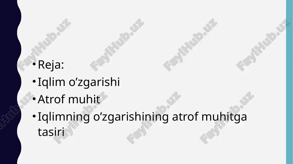 dan koinotga yoyilish o‘rniga, yerning o‘zida qolib, “bug‘xona hodisasi“ni keltirib chiqarmoqda. jahon hamjamiyati global isishga qarshi qator chora-tadbirlarni amalga oshirmoqda. 1997 yili sayyoramizda iqlim o‘zgarishining oldini olishda hamkorlik maqsadida kioto protokoli imzolandi. 2005 yildan kuchga kirgan bu hujjat atmosferaga chiqarilayotgan zararli gazlar miqdorini bosqichma-bosqich kamaytirib borishni ko‘zda tutadi. atrof-muhit — ma'lum bir hududning tabiiy sharoitini va uning ekologik holatini tavsiflovchi umumlashtirilgan tushunchadir . atrof-muhit odatda ma’lum bir tirik organizm (odam, hayvon va hokazolar), shu jumladan jonli va jonsiz tabiat ob’yektlari bilan o‘zaro ta’sir etuvchi muhitning bir qismi sifatida ifodalanadi. atrof-muhit iborasi odatda yer yuzasidagi tabiiy sharoitlarni, uning mahalliy va global ekotizimlarining holatini va ularning insoniyat bilan o‘zaro ta’sirini tavsiflash uchun qo‘llaniladi. shu ma’nodagi atamadan xalqaro bitimlarda ham foydalaniladi. zamonaviy davrda inson faoliyati deyarli butun jo‘g‘rofik qobiqni qamrab oladi va uning ko‘lami bugungi kunda atrof-muhit holatiga salbiy ta’sir ko‘rsatadigan global tabiiy jarayonlarning ta’siri bilan taqqoslanadi . atrof-muhit — bu insoniyatning yashash …