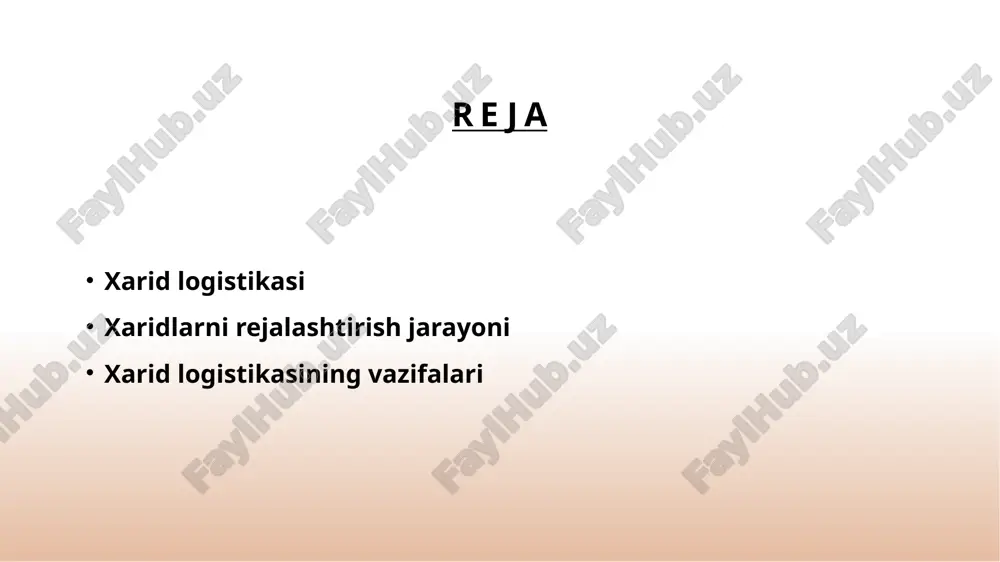 dan foydalanish jarayonlari yaxshi tashkil etilishi, xaridni o'z ichiga olgan kompaniyalar uchun juda muhimdir. xaridlarni optimallashtirish prinsiplari 01 xarid jarayonining tahlili xarid jarayonini tahlil qilish, mahsulotlar olish va yetkazib berishning samaradorligini o'rganish uchun muhimdir. 02 xarid narxlari belgilash xarid narxlari belgilash prinsiplari, bozor o'zgarishlarini tushuntirish va moliyaviy rivojlanishga yordam beradi. 03 yetkazib berishning avtomatlashtirilgan tizimlari yetkazib berishning avtomatlashtirilgan tizimlari yordamida xarid jarayonini optimallashtirish va ishlab chiqarish jarayonini tezlashtirish mumkin. xaridlarni boshqarish va to'g'rilash usullari xaridlarni boshqarish xaridlar kompaniya uchun zarur mahsulotlarni sotib olishni o'z ichiga oladi va boshqarishni amalga oshiradi. to'g'rilash usullari xarid boshqarishda to'g'rilash usullari o'zgarishlarni aniqlash va ularni bartaraf etishni o'z ichiga oladi. xaridlar va xizmatlar xaridlar va xizmatlar sotishda samaradorlikni oshirish uchun to'g'rilash usullari muhimdir va kompaniyaga foyda keltiradi. "xarid ishlarini tashkil etishning muhimiyati" 1 xarid ishlarining asosiy mohiyati xarid ishlarini tashkil etish, korxonalar va do'konlar uchun tovarlar olishning asosiy usullari va tartibi. 2 xarid ishlarini boshqarishning …