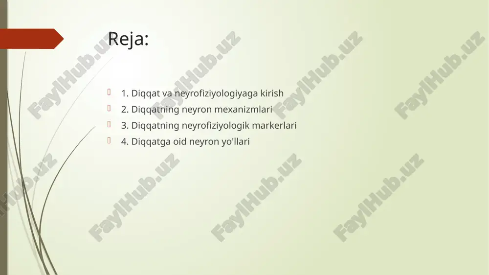 iologik asoslar bo'yicha tanlovga e'tibor berish uchun neyronlar o'lchovlari ventral va dorsal diqqat tarmoqlari relevat stimuluslarga qaratilgan ravishda fokuslanish uchun birgalikda ishlaydi, front va parietal mintaqalar markaziy rol o'ynaydi. nevrotransmitterlarning diqqatiga roli dopaminning diqqatga ta'siri dopamin diqqatni va fokusni tartibga solishda ahamiyatli rol o'ynaydi, bu yomonliklar adhd bilan bog'liq bo'lib, ortiqcha darajadagi dopamin psikoz bilan bog'liq bo'lishi mumkin. norepinefrinning diqqatga o'zgaruvchan ta'siri norepinefrin diqqat va o'zaro faollikni saqlashga yordam beradi, past darajadagi miqdorlari ehtiyotsizlik bilan bog'liq bo'lib, yuqori darajadagi miqdorlari esa xavf bilan bog'liq. serotoninning diqqatni tartibga solishdagi roli serotonin, maqsad va diqqatni tartibga solishga yordam beradi, uning balanssizligi ehtimoliga qaramay, diqqat va diqqatni saqlashda qiyinliklarga olib kelishi mumkin. diqqat va miya 1 2 3 nevro-fizioligik diqqatning mexanizmlari diqqatning tasiri ko'rganlikka. diqqat bozorlar va beyin disfunktsiyasi diqqat, o'g'itlarni o'zlashtirish va neyron faoliyatini suppress qilishni o'z ichiga oladi, bu esa oldindan tomondan kortex va parietal kortexning ahamiyatli rollarni o'ynaydi. diqqat, ma'lumotlarni …
