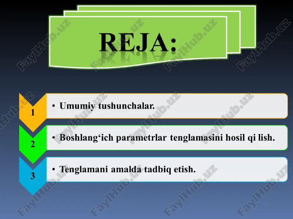 universal tenglama. egilgan o‘qning boshlang‘ich parametrlar orqali ifodalangan tenglamasi. - Page 2
