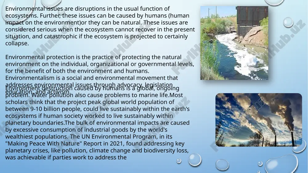 environmental impact) refers to changes to biophysical environments and to ecosystems, biodiversity, and natural resources caused directly or indirectly by humans. modifying the environment to fit the needs of society (as in the built environment) is causing severe effects including global warmingenvironmental degradation (such as ocean acidification, mass extinction and biodiversity loss, ecological crisis, and ecological collapse. some human activities that cause damage (either directly or indirectly) to the environment on a global scale include population growth, neoliberal economic policies and rapid economic growth, overconsumption, overexploitation, pollution, and deforestation. some of the problems, including global warming and biodiversity loss, have been proposed as representing catastrophic risks to the survival of the human species. the term anthropogenic designates an effect or object resulting from human activity. the term was first used in the technical sense by russian geologist alexey pavlov, and it was first used in english by british ecologist arthur …