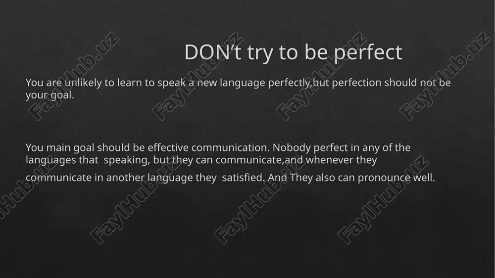 inging’ is excellent to improve pronunciation –you also need to pronounce correct talk if you want to be understood. starting with short dialogues make students feel more comfortable and not afraid of conversations. short sentence are just good ( if not better) than long rambling explanations.7 english speaking tips get over any fear you might have of making mistakes.you will make mistakes. it is normal, don’t panic. be patient with yourself. learning any language can be frustrating,but frustration won’t help you, so let it go. grasp every opportunity you have to speak with people in english. talk to friends who are also learning english.go out together for coffee and only speak english read short stories out loud and try to see, say and hear the words to reinforce your memory. record yourself and play it. thank you for your attention