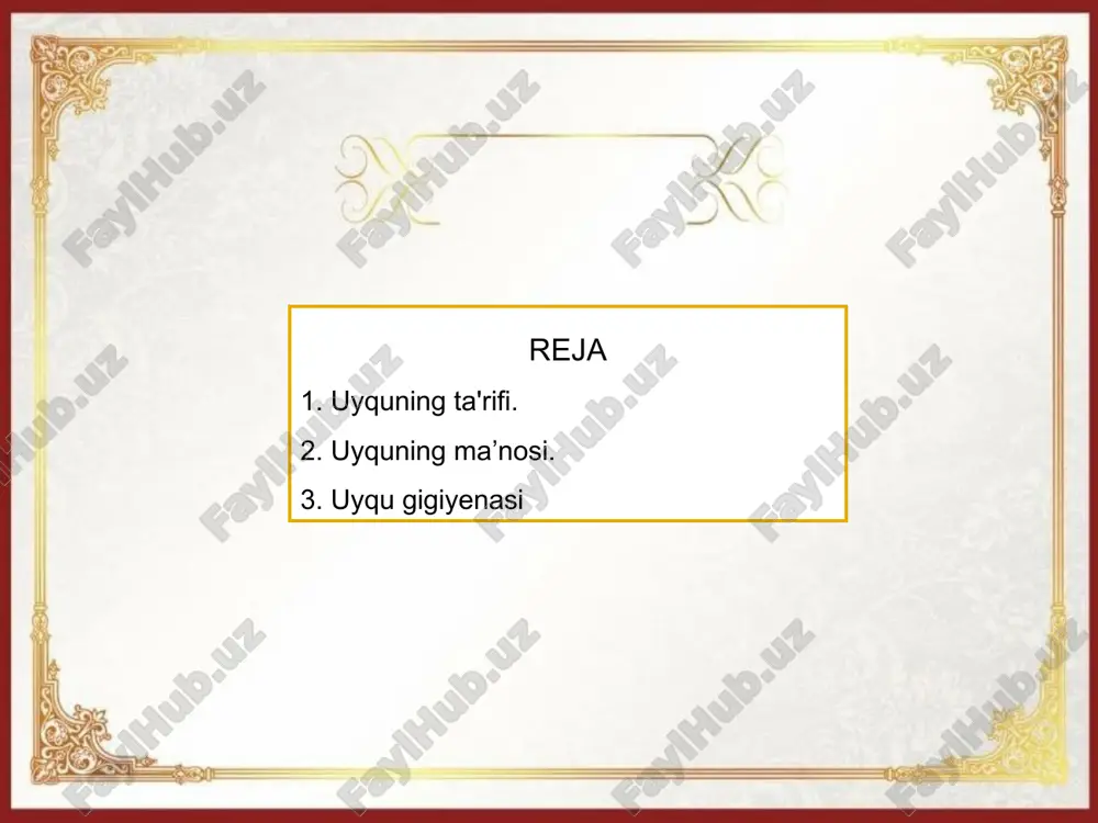 radi. uyquning fiziologik tabiati uyquning buzilishi uyquchanlik va uyqusizlikdan iborat. uyquchanlik og‘ir yuqumli kasalliklardan keyin, kamqonlik va bosh miya kasalliklarida kuzatiladi. uyqusizlik kam harakatlanish, organizmning jismoniy toliqmaganligi bilan bog‘liq. televideniye, radio, video axborotdan ko‘proq foydalanilganda ham nerv sistemasi toliqib uyqu buziladi. uyquning yaxshi bo‘lishi uchun jismoniy va aqliy og‘ir ishlarni kunduzi bajarish, kechqurun uxlashdan oldin ko‘p ovqatlanmaslik, ochiq havoda sayr qilish lozim. narkotik uyqu - har xil kimyoviy moddalar ta’sirida bosh miya nerv markazlarida tormozlanishning paydo bo‘lishi. gipnotik uyqu-gipnoz ta’sirida yarimsharlar po‘stlog‘idagi nerv markazlarining ma’lum qismi tormozlanishi. oyparastlik odam tunda uyqudan turib yuradi, har xil ishlarni bajaradi, ko‘chaga chiqib, qaytib kelib yotadi. ertasiga hech narsani eslay olmaydi. letargik uyqu tusatdan chuqur uyquga ketishdan iborat. bu holat nerv sistemasining o‘ta qo‘zg‘luvchanligi va tormozlanish, o‘ta charchash, bosh miyaning shikast-lanishi, kuchli hayajonlanish, qattiq qo‘rqish va chuqur qayg‘u bilan bog‘liq bo‘ladi. bunda nafas olish va yurak urishi sekinlashib qoladi. letargik uyquda odam hech narsani, …