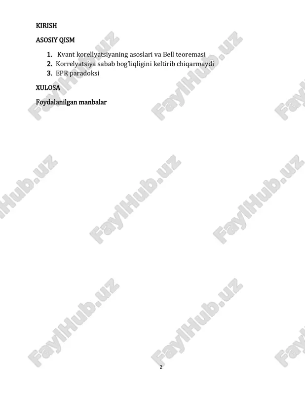 shuning uchun mahsulotning o'rtacha qiymati bo'ladi. biroq, haqiqiy tajribalarda detektorlar mukammal emas va ko'plab nol natijalarni keltirib chiqaradi. korrelyatsiyani hali ham tasodiflar yig'indisi yordamida baholash mumkin, chunki nollar o'rtacha ko'rsatkichga hissa qo'shmaydi. ushbu usulning qonuniyligi kuzatilgan tasodiflar chiqarilgan juftliklarning adolatli namunasini tashkil etishi haqidagi taxminga asoslanadi. bellning maqolasida bo'lgani kabi mahalliy realistik taxminlardan so'ng, taxminiy kvant korrelyatsiyasi etarli miqdordagi sinovlardan so'ng birlashadi. bu erda a va b detektor sozlamalari va l - yashirin o'zgaruvchi , r(l) taqsimotidan olingan. kvant korrelyatsiyasi chsh tengsizligi va boshqa bell tengsizliklarining asosiy statistikasi bo'lib, kvant mexanikasi va mahalliy realizm yoki mahalliy yashirin o'zgaruvchan nazariya o'rtasidagi eksperimental diskriminatsiyaga yo'l ochadi . kvant korrelyatsiyalari turli hodisalarni, jumladan, vaqt bo'yicha ajratilgan zarrachalarning interferensiyasini keltirib chiqaradi. bell teoremasi fizikadagi bir-biri bilan chambarchas bog'liq bo'lgan bir qator natijalarni o'z ichiga olgan atama bo'lib , ularning barchasi o'lchov tabiati haqidagi 5 ba'zi asosiy taxminlarni hisobga olgan holda kvant mexanikasi mahalliy yashirin …