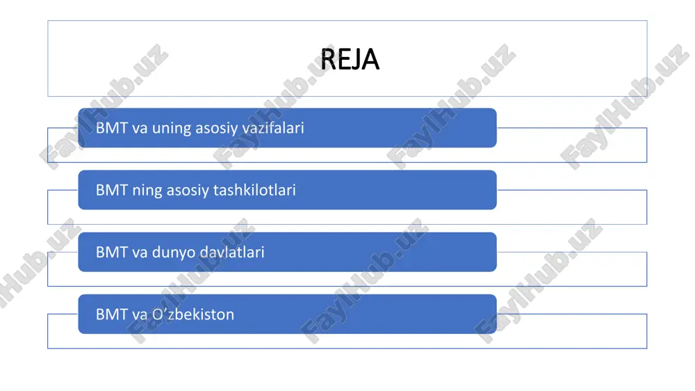 lari baʼzi hollarda, bmtning ixtisoslashgan dasturlari va kampaniyalari yirik xususiy kompaniyalar, xayriya fondlari va jismoniy shaxslar tomonidan moliyaviy qo‘llab-quvvatlanadi. bmt ning ixtisoslashgan tashkilotlari birlashgan millatlar tashkilotining (bmt) ixtisoslashgan tashkilotlari xalqaro miqyosdagi muayyan sohalar bo‘yicha ish olib boradi. ular iqtisodiy, ijtimoiy, sog‘liqni saqlash, taʼlim va boshqa masalalarni hal qilishga qaratilgan. ular quyidagilar: unesco who unicef imf fao ilo unido wfp yunesko (unesco) to‘liq nomi: taʼlim, fan va madaniyat bo‘yicha birlashgan millatlar tashkiloti. asosiy maqsadi: taʼlimni rivojlantirish. madaniy merosni himoya qilish. fan va texnologiyani qo‘llab-quvvatlash. tashkil topgan yili: 1945-yil. markazi: parij, fransiya. this photo by unknown author is licensed under cc by-sa jsst (who) to‘liq nomi: jahon sog‘liqni saqlash tashkiloti (world health organization). asosiy maqsadi: jahon sog‘liqni saqlash darajasini yaxshilash. epidemiyalarga qarshi kurash. vaksinalar va dori-darmonlarni ommalashtirish. tashkil topgan yili: 1948-yil. markazi: jeneva, shveytsariya. this photo by unknown author is licensed under cc by-nd yunisef (unicef) to‘liq nomi: birlashgan millatlar bolalar jamg‘armasi …