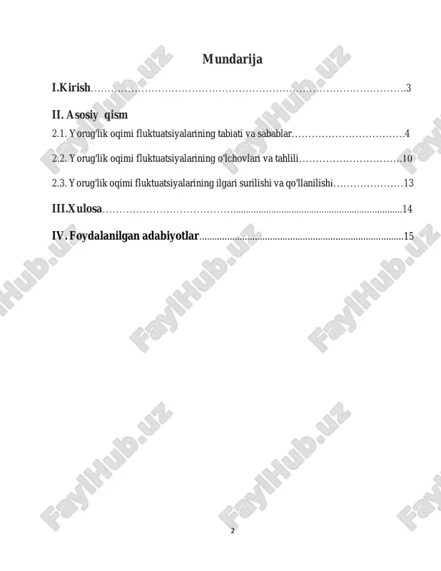 yoki charchoq, bosh og'rig'i yoki ko'ngil aynishiga olib keladi. ayrim hollarda, bu yaltirash ba'zi odamlar uchun juda kuchli ta'sir ko'rsatib, hatto epileptik tutqanoqni keltirib chiqarishi mumkin. ushbu misollar yorug‘lik oqimining tebranish chegaralari va unga mos keluvchi ta’minot kuchlanishi chegaralarini belgilash uchun asosiy standartni ishlab chiqish juda qiyin ekanligini ko‘rsatadi. bu parametrlar chegaradan past bo‘lsa, yorug‘lik oqimidagi tebranish inson ko‘zi uchun sezilarli bo‘lmaydi va bezovta qiluvchi ta’sir ko‘rsatmaydi. yorug‘lik manbasining tebranish effekti, asosan, yorug‘lik oqimidagi o‘zgarishlarning kattaligi va tezligiga bog‘liq. ammo agar siz yorug‘lik oqimini to‘g‘ridan-to‘g‘ri o‘lchamoqchi bo‘lmasangiz, yorug‘lik manbasini quvvatlaydigan kuchlanishning o‘zgarishini baholash kerak. yorug‘lik manbasi ushbu kuchlanishni inson tomonidan qabul qilinadigan yorug‘lik oqimiga aylantiradi. 4 asosiy qism. 1. yorug'lik oqimi fluktuatsiyalarining tabiati va sabablari yorug'lik oqimi fluktatsiyasi — bu yoritgichlarning yorug'lik chiqarishidagi vaqtinchalik o'zgarishlar yoki tebranishlar holatidir. bu hodisa yoritgichlar yoki chiroqlar ishlayotgan paytda yorug'likning doimiy ravishda yoki noaniq ravishda o'zgarishiga olib keladi. bu fluktatsiyalar ko'pincha kuchlanishning o'zgarishi yoki …