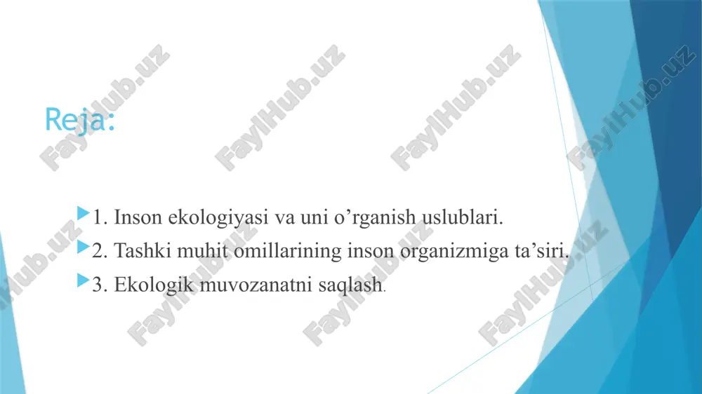 i uning imkoniyatlari bilan taqqoslash to’g’risida, ya’ni biz hozirda inson va biosferaning koevolyutsiyasi deb ataydiganimiz haqida gapiradi. lekin bir vaqtda uning barcha mulohazalarida insonning biosfera istiqboli uchun mas’ul ekanligi, jamiyatni biosfera evolyutsiyasini oqilona yo’naltirishga imkon beradigan qilib tashkil etish haqidagi fikr qizil ip bo’lib o’tadi. inson ekologiyasi odamlarni o’rab turgan tabiiy va ijtimoiy muhitni, odamlarning unga hamda bir-biriga munosabatlarini ifodasi sifatida ilmiy adabiyotga birinchi marta amerika sotsiologlari r.park va u.byurges tomonidan kiritilgan. bir muncha keyinroq ingliz olimi u.byus «inson ekologiyasi» ning vazifasi ayni odamlar ijtimoiy munosabatlarini biologik populyatsiya jarayonlariga tutashtirishdan iboratdir deb izohlaydi va uni biologiya ekologiyasining an’anaviy tushunchalari asosida hal etishga urinadi. inson ekologiyasini o’rganishdan maqsad, inson hayoti uchun optimal (kulay) muhitni yaratishdir. sodir bo’lgan ekologik falokatlar, sayyoramiz aholisini falokatlarni oldini olish choralarini izlashga turtki beryapti. bunday holat sotsial iqtisodiy siyosiy, ahloqiy, ekologik, madaniy – tarixiy masalalarga yangi qarashni taqozo qilmoqda. ya’ni kishilarni yangicha fikrlashga, insonni tabiatdagi o’rni va …