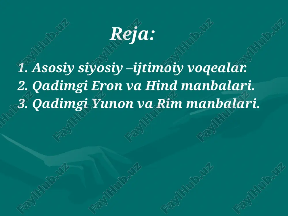 a osonlashtirdi. ahmoniylar va ulrning mahalliy noiblari baribir aholini to`la itoatda turtib tura olmadilar. halqimizning chet el bosqinchilariga qarshi kurashi kuchaydi. iskandar zulqarnayni yurishlari (miloddan avvalgi 334 -324 yy.) yurtimiz ijtimoiy -siyosiy tarqqiyotiga ta’sir ko`rsatdi: katta yer egalari bo`lmish mahalliy aslzodalarining mavqei yanada mustahkamlandi. ma’lumki iskandar zulqarnay vafotidan (miloddan avvalgi 323-y 13 iyun) ma’lum vaqt (tahminan 75 yil) o`tgach, uning ulkan saltanati mayda –mayda davlatlarga bo`linib ketdi. miloddan avvalgi tahminan 250 yilin buyuk makadoniya saltanatining baqtriyadagi. noibi diadod mustaqillik e`lon qildi va yunon -baqtriya davlatiga asos soldi. bu davlat tarkibiga sirdaryo bilan hind daryosi yuqori oqimlarigacha bo`lgan yerlar va xalqlar qarar edi. hozirgi janubiy tumanlari ham mustaqillikga erishdi bu yerlar hokimyat tepasiga nufuzli arshakiylar urug`ining boshliqlari o`tqazildi. miloddan avvalgi 190 yili magnesiya yonida bo`lgan janglarda rim qo`shinlari buyuk antioh (miloddan avvalgi 187 yy. ) qo`shinlarini tor- mor kettirib, salavkiylar hukmronligiga qaqshatgich zarba berdilar bu hol yunon-baqtirya ayniqsa parfiyaning kuchayishiga yo`l …