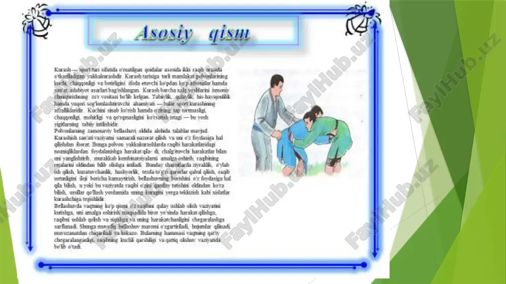 va respublikada o‘quv-trenirovka ishiga uslubiy rahbarlik qilish. sport maktabida muntazam shug‘ullanish sportchilaming_katta zaxirasini talab etadi. shu maqsadda sportga ixtisoslashgan maktabintematlar tashkil qilinadi. simi ning asosiy vazifasi — birga ishlash sharti bilan respublika terma jamoasi uchun yuqori malakali sportchilarni tayyorlashdan iborat. . guruhlarni to‘ldirish va trenirovka jarayonini tashkil etish sport maktablarida quyidagi o‘quv guruhlari ajaratiladi: boshlang‘ich tayyorgarlik guruhlari (3 yillik ta’lim); o‘quv-trenirovka guruhlari (4 yillik ta’lim), sport takomillashuvi guruhlari (3 yillik ta’lim) va oliy sport mahorati guruhlari (3 yillik va undan ortiq ta’lim).  bo‘sm bo‘linmalari boshlang‘ich tayyorgarlik guruhlari va o‘quvtrenirovka guruhlaridan shakllanadi. 0 ‘quv-trenirovka guruhlari yuqori sport ko‘rsatkichlariga ega bo‘lganida va kelgusida sportda o‘sish uchun zarur imkoniyatlar mavjud bo‘lgan taqdirda bocsm da sport takomillashuvi guruhlari tashkil qilinishi mumkin.  bunday guruhlaming ochilishi, bo‘sm yuqoridagi qaysi bir tashkilotga qarashli bo‘lsa, shu tashkilotning qarori bilan amalga oshiriladi. ixtisoslashgan bolalar-o‘smirlar olimpiya o‘rinbosarlari maktablarida boshlang‘ich tayyorgarlik, o‘quv-trenirovka va sport takomillashuvi guruhlari tashkil etiladi. bu …