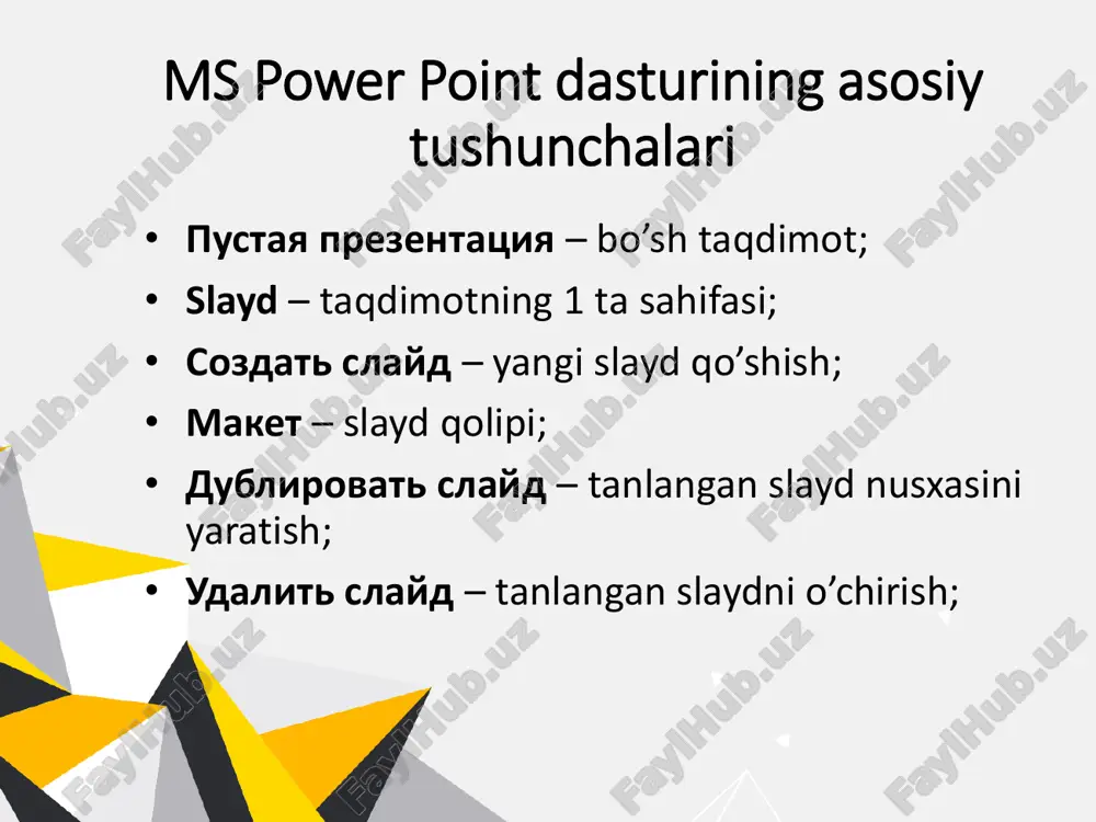 ms power point dasturida taqdimotlar tayyorlash. - Page 2