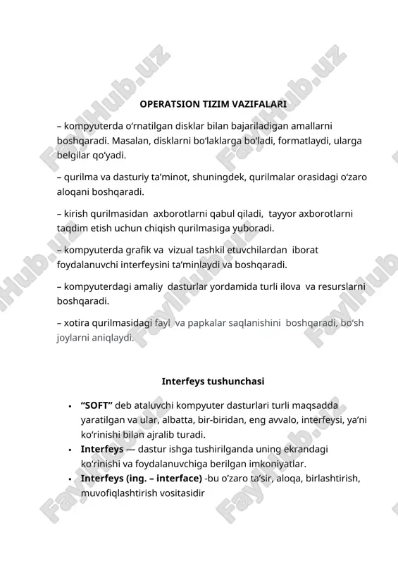 oydalanuvchiga berilgan imkoniyatlar  interfeys (ing. – interface) - ’ ’ , , , bu o zaro ta sir aloqa birlashtirish muvofiqlashtirish vositasidir