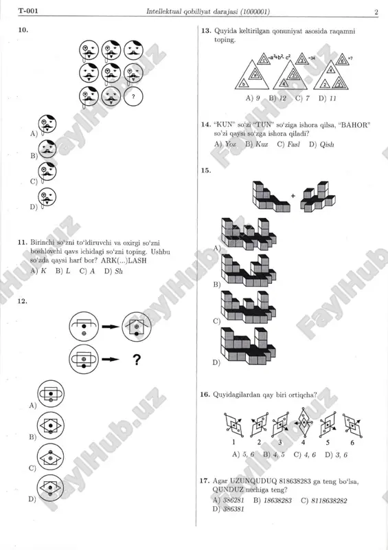 c) 19. quyidagi keltirilgan holatga mos kelishi uchun qaysi kvadratga nuqta qo'yish kerak? d a) b) c) d iiii i llr 20. sonlar qatorini davom ettiring 279, 53. 90, 30. 27 , 9, 6, .?. a) r b)3 c) 2 d)5 a +