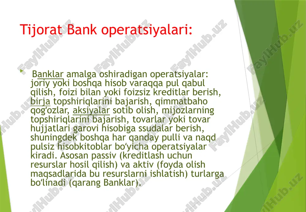 kredit shartlari asosida qarzga berilsa, s. munosabatlarida boshka turdagi boyliklar tegishli shartlarga muvofiq qarzga beriladi. aksariyat banklar muayyan maqsadlarni moliyalash uchun maqsadli s. beradi. kiska (1 yilgacha) va uzok, (bir necha yilga) muddatli slar bor. s. muddatida qaytarilmasa bank garov mulkni musodara qilishi va uni sotib, s. bo yicha ʻ uzilmagan qarzni qoplaydi. qimmatli qog ozlarni ham ʻ garovga qo yib, ular evaziga s olish mumkin. qarz ʻ to langach, qog ozlar qaytarib beriladi. s. munosabatlari ʻ ʻ o zbekiston respublikasi fuqarolik kodeksi bilan ʻ tartibga solinadi. iste'mol krediti 27 %foiz stavkasi 5 yilmuddat 111 500 000 so'mgachasumma https://bank.uz/uz/credit/potrebitelskiy-kredit4 https://bank.uz/uz/credit/potrebitelskiy-kredit4 https://bank.uz/uz/credit/potrebitelskiy-kredit4 mikro kredit  mikroqarz miqdori bhm(bazaviy hisoblash miqdori)ning 10 barobaridan – 50 mln. so’mgacha  mikroqarz muddati 36 oygacha  kredit ajratish shakli mijozning shaxsiy plastik kartasiga  yillik foiz stavkasi · 12 oygacha – yillik 26 % · 24 oygacha – yillik 28 % · 36 oygacha – …