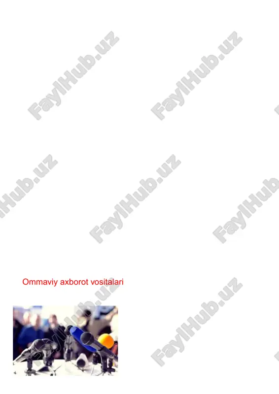 ida qatnashishi mumkin. quyidagilar ommaviy axborot vositasining muassisi (bundan buyon matnda muassis deb yuritiladi) bo‘lishi mumkin emas: o‘n sakkiz yoshga to‘lmagan shaxs; qasddan sodir etgan jinoyati uchun sudlanganlik holati tugallanmagan yoki sudlanganligi olib tashlanmagan yoxud sud tomonidan muomalaga layoqatsiz deb topilgan shaxs; faoliyati qonun bilan taqiqlangan nodavlat notijorat tashkiloti. ustav fondida chet el investitsiyalarining ulushi o‘ttiz va undan ortiq foizni tashkil etgan yuridik shaxslar tomonidan ommaviy axborot vositalari ta’sis etilishiga yo‘l qo‘yilmaydi. media haqida tushuncha mediasavodxonlik – mass-mediani qabul qilish va uning faoliyatini baholash bo'yicha ko'nikmalar va malakalar majmuyini bildiradi. mediasavodxonlik — ommaviy axborot vositalari orqali uzatilayotgan va qabul qilinayotgan kundalik axborotni saralash koʻnikmalarini, turli axborotlarni qabul qilgandan keyin ham har qanday vaziyatda toʻgʻri qaror qabul qilish, axborot qayerdan, kim tomonidan va nima maqsadda uzatilyapti, oʻzida kimning manfaatlarini aks ettiryapti degan tushunchalarni shakllantirishga xizmat qiladi. medisavodxonlikning maqsadi har bir medianing ustuvorliklari va kamchiliklarini tushungan holda ular tomonidan tarqatilayotgan axborotni saralay …
