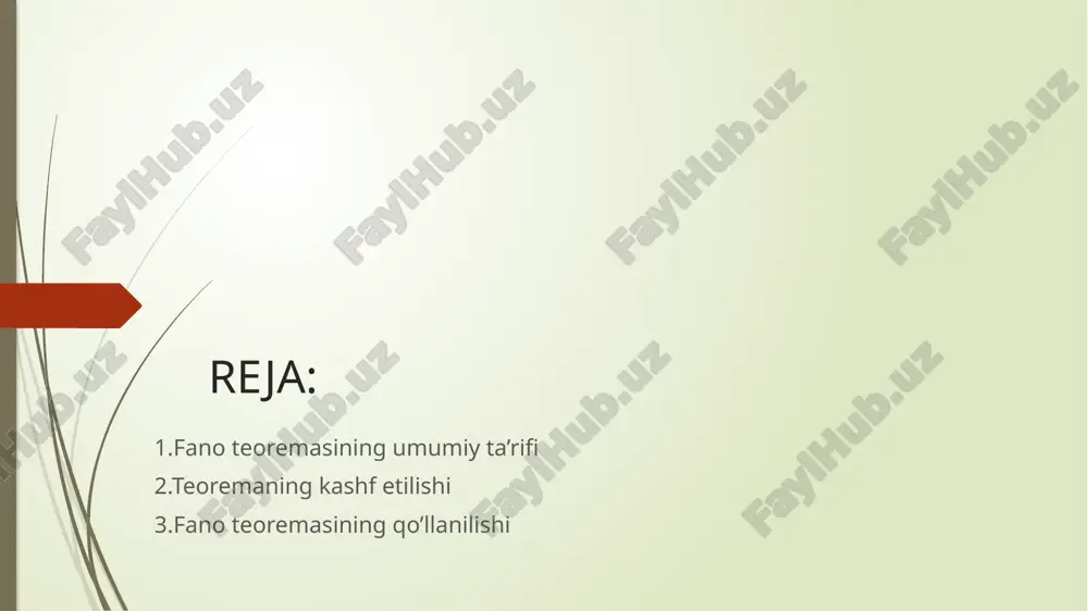 osh, wi-fi va mobil aloqa tarmoqlarida xatoliklarni tahlil qilishda)  ma’lumotlarni kompressiya qilishda(kodlashni optimallashtirish minimal uzunlikda lekin aniqligi yuqori)  h(x|y) ≤ h(pe) + pe * log(|x| - 1)  bu yerda:  h(x|y) – shartli entropiya (y ma’lumotga ega bo‘lgan holda x haqidagi noaniqlik),  pe – xatolik ehtimoli (eng yaxshi bashoratdagi minimal xatolik),  h(pe) – pe uchun binar entropiya funksiyasi,  |x| – x ning mumkin qiymatlar soni.  xatolik ehtimolligi kam bo’lsa, shartli entropiya(noaniqlik yoki axborot miqdori o’lchovi) ham kam bo’ladi. fano bo’shlig’ini o’rnatish 1.25 mev foton nurlari fano teoremasining klinik dozimetriyadagi ahamiyati asosiy maqsadi- nurlanish dozasini iloji boricha aniqlik bilan o’lchash. bunda har bir o’lchov noaniqlik bilan bog’liq. bu noaniqlik detektorlardagi hisoblar bilan ifodalanadi. fano teoremasi xatolik ehtimoli va noaniqlik o’rtasidagi chegarani beradi. bu orqali biz qurilmani kalibrlashimiz va yaxshiroq natijalar olishimiz mumkin. asimmetrik fano chizig'i shaklini ko'rsatadigan q parametrining turli qiymatlari uchun normallashtirilgan energiyaga …