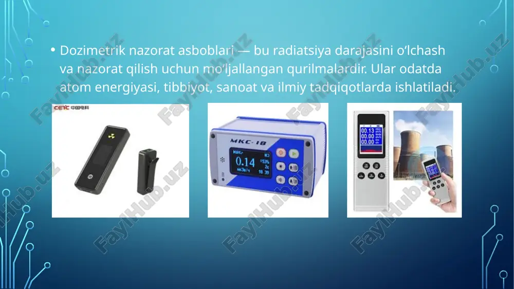lashtiruvchi hodisadan osongina aniqlanadigan elektron impuls hosil qiladi. u gamma nurlanishini, rentgen nurlarini , alfa va beta zarralarini aniqlash uchun ishlatiladi . neytronlarni aniqlash uchun ham moslashtirilishi mumkin . naycha ion juftlarini hosil qilishning "geiger" hududida ishlaydi. bu qo'llaniladigan kuchlanishga qarshi ion oqimini ko'rsatadigan gazli detektorlar uchun qo'shilgan chizmada ko'rsatilgan. bu mustahkam va arzon detektor bo'lsa-da, g-m yuqori nurlanish tezligini samarali o'lchashga qodir emas, yuqori radiatsiya hududlarida cheklangan umrga ega va tushayotgan radiatsiya energiyasini o'lchay olmaydi , shuning uchun spektral ma'lumot yaratib bo'lmaydi va nurlanish turlari o'rtasida hech qanday kamsitish yo'q; alfa va beta zarralari orasidagi kabi. markaziy simli anodli silindrsimon gazsimon nurlanish detektori uchun kuchlanishga qarshi ion juftlik oqimining sxemasi . uv fotonlari yordamida townsend ko'chkilarining tarqalishini vizualizatsiya qilish . ushbu mexanizm bitta ionlashtiruvchi hodisani bir nechta ko'chkilarni qo'zg'atish orqali anodni o'rab turgan barcha gazni ionlashtirishga imkon beradi. qalin devorli zanglamaydigan po'latdan yasalgan katodli gm trubkasida gammani aniqlash. devorda …