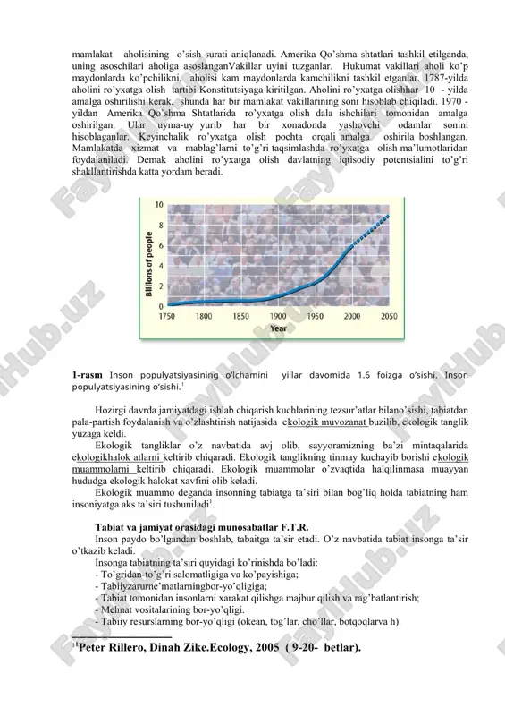 tropogen omillar hozirgi vaqtda tabiatdagi eng kuchli omillardan biri bo`lib hisoblanadi. inson tirik organizmlarga to`g`ridan-to`g`ri ta`sir etib yoki yashash sharoitini o`zgartirib, uning tarqalishiga yoki qirilib yo`q bo`lishiga sababchi bo`lishi mumkin. inson tabiatga ko`rsatadigankuchli ta`siri orqali abiotik va biotik sharoitlarni o`zgartiradi.inson million yil davomida tarkib topgan tirik dunyo manzarasini bir necha o`n yilda o`zgartirib yubordi.uning tirik organizmlariga salbiy ta`siri natijasida er yuzida ko`plab o`simlik va hayvon turlari yo`qolib ketdi. ovchilik bilan shug`ullanish dastlab ozuqaga talabni qondirish maqsadida olib borilgan bo’lsa, keyinchalik kiyim-kechak va har xil qimmatli materiallar olish uchun avj olib ketdi. masalan: mahalliy amerikaliklar bizonlarni o`ldirib ularni terisidan kiyimlar, suv solish uchun idishlar, suyaklaridan kerakli asbob-uskunalar tayyorlangan. insonning ongli yoki ongsiz ravishda o`simlik va hayvon turlarini er sharining bir joyidan ikkinchi joyiga olib borishi ba`zan flora va fauna tarkibini birmuncha o`zgartirib yubordi. inson tamonidan o`simlik va hayvonlarning yashash sharoitlari o`zgartirildi. natijada muayyan joyda yashayotgan o`simlik va hayvonlar jamoalari yo`q bo`lib …