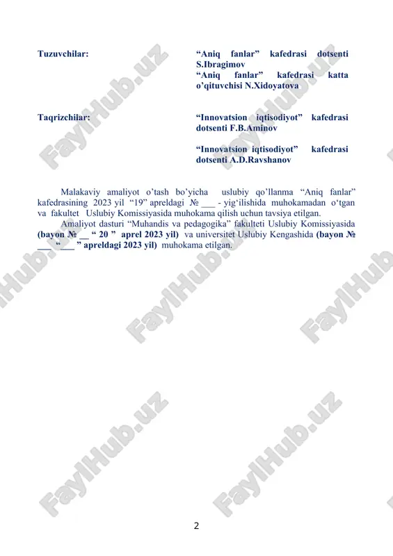 majmuini qamrab oladi. bu oliy ta’lim muassasalarining moddiy-texnik bazasini mustahkamlash va modernizatsiya qilish, ularni zamonaviy o‘quv va ilmiy-laboratoriya jihozlari bilan ta’minlash, yuqori malakali kadrlar tayyorlash yo‘nalishlari va mutaxassisliklarini maqbullashtirish, ta’lim standartlarini takomillashtirish hisobidan ta’lim jarayonini sifat jihatdan yangi bosqichga ko‘tarish, ilg‘or pedagogik texnologiyalar va o‘qitish shakllarini joriy etish, o‘qituvchi kadrlar mehnatini rag‘batlantirishni kuchaytirish asosida iqtisodiyot soha va tarmoqlarida talab qilinadigan oliy ma’lumotga ega mutaxassislarni tayyorlash sifatini tubdan yaxshilashga qaratildi. fanlar bo‘yicha bilimlar majmuasini o‘zlashtirish, nazariy va amaliy mashg‘ulotlar birdamligida malaka va ko‘nikmalarni mustahkamlashda malakaviy amaliyotning ahamiyati kattadir. ushbu malakaviy amaliyot bo‘yicha uslubiy qo‘llanma - iqtisodiyot 60310100–iqtisodiyot(tarmoqlar va sohalar bo’yicha) ta’lim yo’nalishi bo’yicha bakalavrlar kasbiy faoliyatlarining ob’ektlari: xo‘jalik yurituvchi sub’ektlarning xulq-atvor, ularning xarajatlari va natijalari, xarakatdagi bozorlar, logistik va axborot oqimlari, ta’lim jarayoniga mos kasb-xunar kollejlaridagi o‘quv-tarbiya jarayoni, logistik markazlar, iqtisodiyotning tarmoqlar va sohalar bo‘yicha tarmoqlari, ishlab chiqarish va noishlab chiqarish majmualari, logistik iqtisodiy markazlar, assotsiatsiyalar, korporatsiyalar, konsernlar, xolding, ishlab chiqarish …