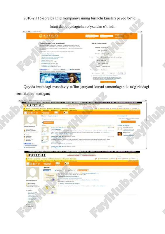 ari t-xavf-xatar muammoli ta’lim metodiga swot – tahlil s kuchli tomoni -muammoli ta’lim asosida talabalar bilimlarni faol o‘zlashtiradilar -mustaqil va ijodiy fikrlash qobiliyatini rivojlantiradi -mavzuning mohiyatini chuqurroq tushunishga yordam beradi w kuchsiz tomoni · ko‘p vaqt talab etadi · alohida tayyorgarlik talab etadi · ko‘p kuch talab etadi o imkoniyatlari · talabalar soni cheklangan bo‘lishi lozim · barcha mavzularni muammoli ta’lim asosida o‘rganish imkoni yo‘q · pedagogdan maxsus tayyorgarlikni talab etadi t xavf-xatar · belgilangan vaqt oralig‘ida muammoning echimi topilmasligi mumkin · barcha talabalar faol ishtirok etmasligi mumkin ii. mustaqil ishlar va vazifalar 1. talabalar o‘z tushunchalarini daftarlariga qayd etadilar. 2. intuit masofaviy ta’lim platformasi va undan foydalanishni o‘rganishni amalda bajarish. nazorat uchun 1. intuit masofaviy ta’lim platformasi haqida tushunchangiz. 2. intuit masofaviy ta’lim platformasida qanday loyihalar amalga oshiriladi? 3. intuit masofaviy ta’lim platformasidan foydalanish tartibi. 4. siz intuit masofaviy ta’lim platformasidan foydalanganmisiz? 5. intuit masofaviy ta’lim platformasida o‘qib qanday …