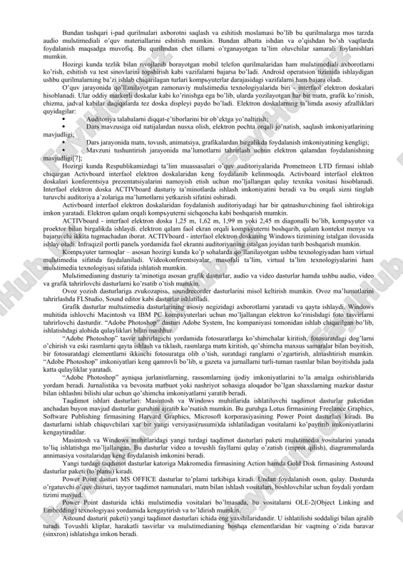 turlar. axborot texnologiya vositalari yordamida tibbiyot sohasida elektron kitob va o’quv qo’llanmalari yaratish. tibbiy bilimlarni nazorat qilishda zamonaviy nazorat dasturlari va ularda ishlash. eng sodda testlovchi dastur tuzish. tarmoq va indiviudal test dasturlari yaratish. veratest va mytest tizimlari. independent learning: interaktiv simulyatorlardan foydalanish. on-line va off-line rejimida ishlovchi platforma uskunalaridan foydalanib tibbiy jarayonlarni o’rganish (phet interactive simulations, yenka, crocodile) tibbiyotda ma’lumotlar bazasi loyihalashtirish. ma’lumotlar bazasi turlari va axborot tizimlarini qurishdagi roli. ma’lumotlarni strukturalash va ma’lumotlar modellari. ma’lumotlar bazasini ieraraxik, relyatsion va ob’ektga yo’naltirilgan modellari. ma’lumotlar bazasining asosiy ob’ektlari. ma’lumotlar bazasini tashkil etish usullari. ms access dasturiy ta’minoti. ms accessda jadvallar, so’rovlar, shakllar, hisobotlar va modullar bilan ishlash. ms accessda ma’lumotlar kiritish va ularni tahrirlash, giperbog’lanishlar o’rnatish. mbbt. sql so’rovlar yaratish. ma’lumotlar bazasini boshqarish tizimlari (mbbt). mbbt funktsional imkoniyatlari. ma’lumotlar bazasi strukturasini yaratish, taxrirlash va ishlov berish. mbbtning buyruqlari to’plami. so’rovlar va sql – so’rovlar tili. ma’lumotlar ustida amallar bajarish. markazlashtirilgan …