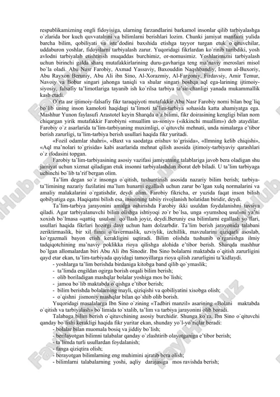 ollarga o`rgatib berganlar. quldorlik davriga kelib, bilimlarni tabaqalashtirish an’anasi paydo bo`ldi. masalan qullarning bolalari ogir ishlarni bajarishga o`rgatiladi. quldorlarning bolalari esa, qullar ustidan xukumronlik qilishiga tayyorlanadi. shu bois ularga saboq berish zaruriyati tug’iladi. bu esa o`qishga, o`rganishga maxsus, shu soxani biladigan odamlarni jalb etishni taqazo qiladi. bu hol maktab va o`qituvchilarga bo`lgan zaruratni keltirib chiqaradi. keyin esa maktablarni rivojlantirish, yangi o`quv yurtlarini barpo etish, jamiyat taraqqiyoti talabiga javob beradigan kadrlarni tayyorlashni turli usul va yo`llarini ko`rib chiqmoqda. pedagogika fanining mazmunini boyitib va rivojlantirib boradigan qator manbalar mavjud maqollarda, ertak va dostonlarda, ashulalarda, udumlarda topishmoqalar tarbiya xaqidagi xalq donishmandligi qamrab olingan. hozirgi zamon fan va texnika taraqqiyoti yuzasidan erkin fikr yurita olishi, fan yutuqlarini o`quvchilarni ham ijodiy fikirlashga tadqiqot ishlariga o`rgata olishni talab qiladi. shuning uchun o`qituvchi avvalo tadqiqotchilik malakasini egallashi zarur. mehnat ta’limi o`qituvchisi ilmiy-tadqiqot ishlarini olib borish bilan birga omillarni to`playdi. tahlil qiladi, ular asosida xulosalar chiqaradi. u fan …