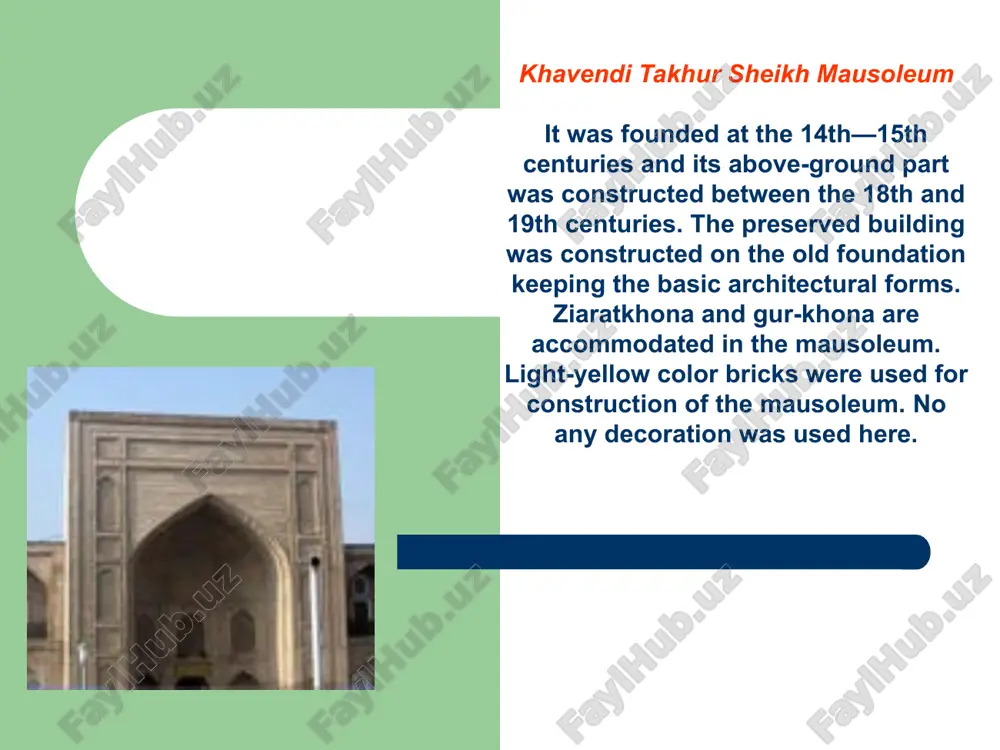 cropolis. this picturesque memorial ensemble (shakhi-zinda means "the alive tsar"), named after burial complex where the first cousin of the prophet kusam ibn abbas was buried, could be rightfully called "the necklace of architectural masterpieces". shakhi-zinda is the most ancient architectural monument of samarkand (midst of the 11th c.). the ensemble consisting of eleven mausoleums, built on one after another during the 14th — 15th centuries, was known as a big religious and cultural centre. beginning from the 14th century, the shakhi-zinda ensemble is considered a holy place of samarkand. the amir burunduk mausoleum, the portals of two anonymous mausoleums and the octahedral mausoleum were added in the 1380s to'90s. mausoleums under the rulers of amir temur, mirzo ulugbek and other temurids are the brilliant page in the history of architecture of samarkand. the ensemble created during centuries, is remarkable for the unprecedented magnificence of its architectural decor. the refined …