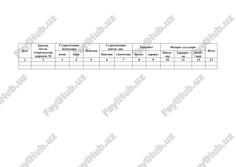 havo, bugli sterilizatorlar ishini nazorat etish jurnali - Page 2