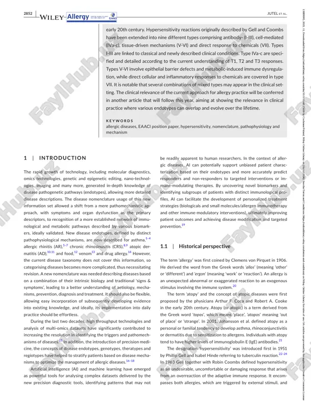syndrome; hdm, house dust mite; ifn-γ, interferon-gamma; ige/g/m/a, immunoglobulin type e/g/m/a; il, interleukin; ilc1/2/3, innate lymphoid cells type 1/2/3; mc, mast cell; mo, monocyte; mφ, macrophage; neu, neutrophils; nk, natural killer cell; nk-t, natural killer t cell; nsaid, nonsteroidal anti-inflammatory drugs; sige, allergen-specific ige; sjs, stevens-johnson syndrome; t1/t2/t3, type 1/2/3 immune response; tc1/2/17, t cytotoxic lymphocyte type 1/2/17; ten, toxic epidermal necrolysis; tfh, t follicular helper cells; tfr, follicular regulatory t cells; tgf-β, tumour growth factor-beta; th1/2/9/17/22, t helper lymphocyte type 1/2/9/17/22; tlsp, thymic stromal lymphopoietin; tnf-α, tumour necrosis factor-alpha; tslp, thymic stromal lymphopoietin. correspondence marek jutel, department of clinical immunology, wroclaw medical university, wroclaw, poland. email: marek.jutel@all-med.wroclaw.pl ioana agache, faculty of medicine, transylvania university, brasov, romania. email: ibrumaru@unitbv.ro cezmi a. akdis, swiss institute of allergy and asthma research (siaf), university of zurich, davos, switzerland. email: cezmi.akdis@siaf.uzh.ch abstract the exponential growth of precision diagnostic tools, including omic technologies, molecular diagnostics, …
