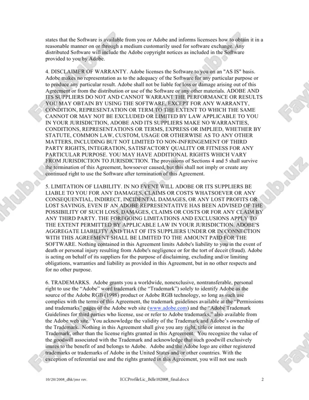 software, but may not change the name or iconography of the software, (b) repackage the rpm or gzip versions of the software for distribution purposes, and (c) create a graphical user interface as otherwise specifically allowed by instructions found at www.adobe.com or http://partners.adobe.com (e.g., installation of additional plug-in and help files) but may not add, delete, or modify any components of the software without the explicit written permission of adobe. 3. distribution. if you choose to distribute the software, you do so with the understanding that you agree to defend, indemnify and hold harmless adobe against any losses, damages or costs arising from any claims, lawsuits or other legal actions arising out of such distribution, including, without limitation, product liability and other claims by consumers and your failure to comply with this section 3. if you distribute the software on a standalone or bundled basis, you will do so by …