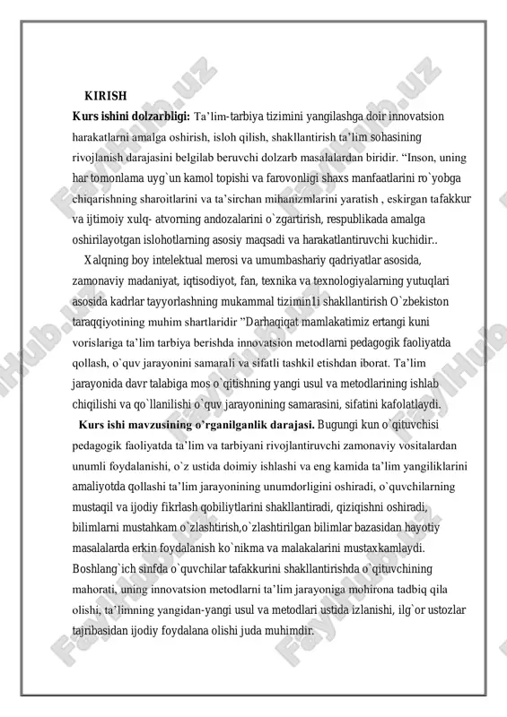 arini amaliyotda qollashi ta’lim jarayonining unumdorligini oshiradi, o`quvchilarning mustaqil va ijodiy fikrlash qobiliytlarini shakllantiradi, qiziqishni oshiradi, bilimlarni mustahkam o`zlashtirish,o`zlashtirilgan bilimlar bazasidan hayotiy masalalarda erkin foydalanish ko`nikma va malakalarini mustaxkamlaydi. boshlang`ich sinfda o`quvchilar tafakkurini shakllantirishda o`qituvchining mahorati, uning innovatsion metodlarni ta’lim jarayoniga mohirona tadbiq qila olishi, ta’limning yangidan-yangi usul va metodlari ustida izlanishi, ilg`or ustozlar tajribasidan ijodiy foydalana olishi juda muhimdir. “o`qitishning muammolari nafaqat pedagoglar, sotsiologlar, balki faylasuflar, psixologlarning ham e’toborini o`ziga qaratmoqda shu xususida barcha o`quv darsliklarini organishda fanlararo integratsiya g`oyalari ilgari surilayotgan bir davrda boshlang`ich sinf ona tili va o`qish savodxonligi darslarini oqitishda ham innovatsion g`oyalar bilan majassamlashgan metod va usullardan foydalanish tavsiya etiladi. ma’lumki, kichik maktab yoshidagilarga ona tili va o`qish savodxonligi darslarida sintaktik shakl yasovchi, otlarda egalik, kelishik, fe’llarda shaxs-son qo`shimchalari so`zlarni bir-biriga bo`lovchi qo`shimchalar deb o`rganiladi. kurs ishi mavzusining maqsadi. gap, aslida, so‘zning erkin birikuviga ham asoslanganligi tufayli so‘zning bog‘lanish qonuniyati, so‘z birikmasi ham sintaksisda o‘rganiladi. …