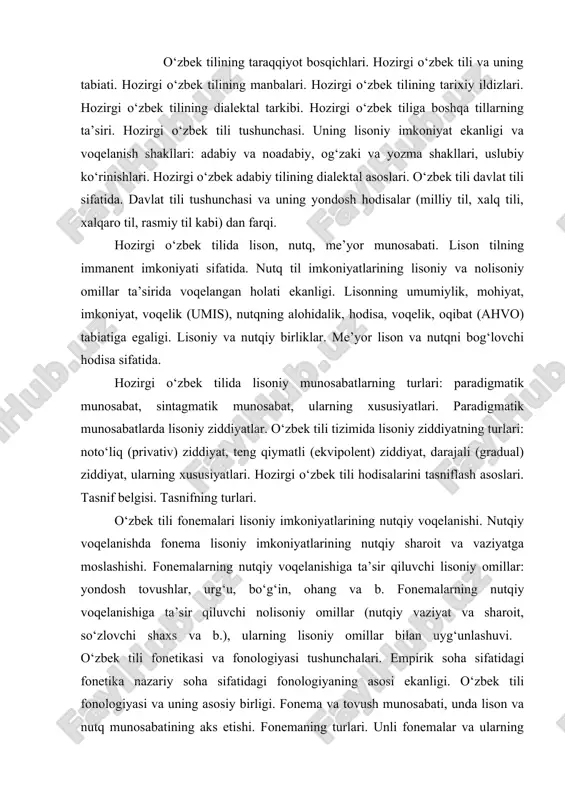 ashishi. fonemalarning nutqiy voqelanishiga ta’sir qiluvchi lisoniy omillar: yondosh tovushlar, urg‘u, bo‘g‘in, ohang va b. fonemalarning nutqiy voqelanishiga ta’sir qiluvchi nolisoniy omillar (nutqiy vaziyat va sharoit, so‘zlovchi shaxs va b.), ularning lisoniy omillar bilan uyg‘unlashuvi. o‘zbek tili fonetikasi va fonologiyasi tushunchalari. empirik soha sifatidagi fonetika nazariy soha sifatidagi fonologiyaning asosi ekanligi. o‘zbek tili fonologiyasi va uning asosiy birligi. fonema va tovush munosabati, unda lison va nutq munosabatining aks etishi. fonemaning turlari. unli fonemalar va ularning substansial xususiyatlari, unli fonemalarni tasniflash asoslari. undosh fonemalar va ularning substansial xususiyatlari, undosh fonemalarni tasniflash asoslari. fonemalararo lisoniy ziddiyatlarning voqelanishi. o‘zbek tili fonemalari lisoniy imkoniyatlarining nutqiy voqelanishi. nutqiy voqelanishda fonema lisoniy imkoniyatlarining nutqiy sharoit va vaziyatga moslashishi. fonemalarning nutqiy voqelanishiga ta’sir qiluvchi lisoniy omillar: yondosh tovushlar, urg‘u, bo‘g‘in, ohang va b. fonemalarning nutqiy voqelanishiga ta’sir qiluvchi nolisoniy omillar (nutqiy vaziyat va sharoit, so‘zlovchi shaxs va b.), ularning lisoniy omillar bilan uyg‘unlashuvi. fonetikaning turlari, ularning maqsad …
