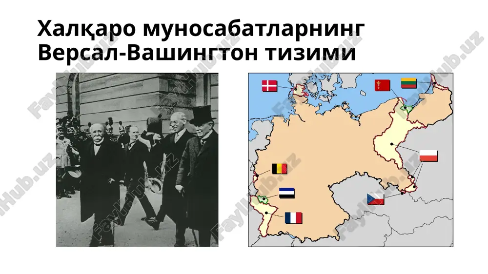 va ittifoqchilari tomonidan bosib olingan hududlar; germaniyaga qarshi koalitsiya a'zolari (buyuk britaniya, aqsh, sssr) ikkinchi jahon urushining boshlanishi va borishi 1939 yil 1 sentyabr – germaniya armiyasi polshaga bostirib kirdi; 1939 yil 3 sentyabr – buyuk britaniya, frantsiya, avstraliya, yangi zelandiya, kanada, jai, nepal germaniyaga qarshi urush e'lon qildi. ikkinchi jahon urushi boshlandi; 1939 yil 17 sentyabr – sssr armiyasi polshaga bostirib kirdi; 1939 yil 28 sentyabr – varshava nemis qo'shinlari tomonidan egallandi. polsha germaniya va sssr o'rtasida taqsimlandi; germaniya va sssr o'rtasida polshaning taqsimlanishi 1940 yil 10 iyun – italiya buyuk britaniya va frantsiyaga urush e'lon qildi; 1940 yil 22 iyun – germaniya*frantsiya tinchlik bitimi. frantsiya taslim bo'ldi; 1941 yil 22 iyun – germaniya sssrga bostirib kirdi. sovet xalqi jahon urushi girbodiga tortildi; 1941 yil 7 dekabr – yaponiyaning perl*xarborga hujumi. aqsh urushga kirdi; 1943 yil 2 fevral – stalingrad jangi nihoyasiga etdi. urushdagi tub burilish; 1943 yil 28 …