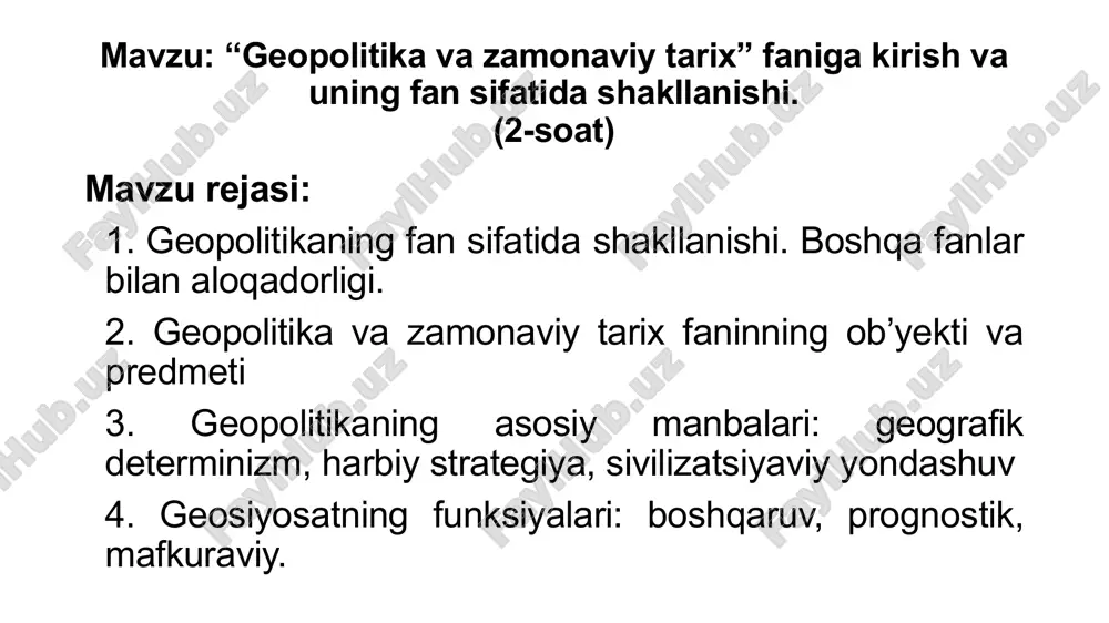 asi markazlashgan davlat tizimidan, qulay geografik sharoitidan va ularning so‘zi bilan aytadigan bo‘lsak, “parvardigor ularga in’om etgan ustunliklardan” foydalanib, zamonasining eng rivojlangan texnik, madaniy va harbiy imperiyasini bunyod etdilar va atrofdagi hududlarni bosib olishga kirishdilar. hind davlat rahbarlarining geosiyosiy tushunchalari qadimgi oriylarning ma’naviy madaniyati obidasi bo‘lgan vedalarda saqlanib qolgan. bu obidalarda olam gul solingan savatlar suzib yuradigan okeanga o‘xshatiladi. tadqiqotchilar hindistliklarning geografik tasavvurida bu savatlar va gullar sayyora makonlari (qit’alar)ni, katta okean va uning ichidagi hududlar bo‘lsa, kontinental va subkontinental hududlarni, shuningdek shimoliy yerlarni bildirgan, deb hisoblashadi qadimgi yunon va rimliklarning geosiyosiy ta’limotlari anaksimandr (m.o. 610-547 yillar) ilk bora jahonning va yevropaning keng miqyosli xaritasini tuzib, qit’aning bo‘lg‘usi davlat xodimlari va geostrateglariga g‘oyat muhim xizmat qildi. u dunyoning markaziga yunonistonni qo‘yib, yevropa va osiyoning ko‘pgina hududlarini qadimiy yunon maskanlari kabi uning atrofida aks ettirgan. bu xarita doira shaklida va okeanlar bilan o‘rab olingan holatda chizilgan. yunon olimi gerodot (m.o. 484-425 …