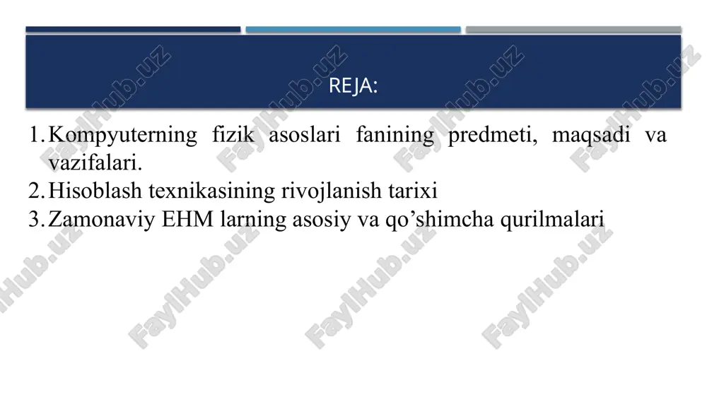 k injener govard eyken elektromexanik rele asosida og‘irligi 35 tonnalik ehmni yaratdi. bu mashinani nomi mark-1 edi. lekin uning tezligi shu zamon talablariga javob bermas edi. birinchi hisoblash mashinasi dastlabki elektron hisoblash mashina lari. https://youtu.be/0phykyc3ipw?si=rjetusxkytuvodl5 birinchi ehm lar avlodi lampalar yordamida ishlagan. 1947 yilda bell laboratoriya xodimlari v. shokli, j. bardini va v. berteyn tomonidan birinchi tranzistor kashf etildi. 1948 yildan esa elektron lampalar o‘rniga kashf etilgan tranzistorlar qo‘llana boshlandi va shuning uchun 2 avlod ehm lari tranzistorli ehmlar deb nomlangan. 1949 yilda djey forrester tomonidan magnitli xotira uskunalari yaratildi va shu yilda kembridj universitetida birinchi xotiraga ega ehm - edsac nomli ehm yaratildi 1973 yildan boshlab ehm tarixining yangi sahifasi, personal kompyuterlar sahifasi boshlandi. shu yilda fransiyaning truong trong ti firmasi tomonidan birinchi personal kompyuter yaratildi. shu bilan birga 1973 yilda dunyoga taniqli xerox firmasi tomonidan alto nomli shaxsiy kompyuter yaratilgan. ushbu kompyuterda birinchi bo‘lib fayllar va dasturlarni oynalar …