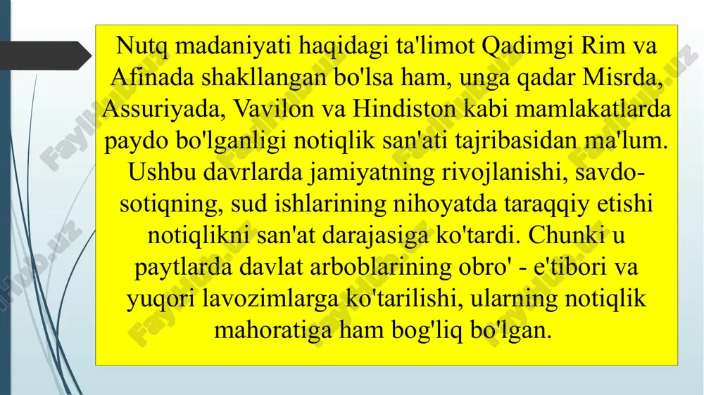 ylasuf platon akademiyasida tahsil oladi. 342-yilda podshoh filippning taklifi bilan makedoniyaga qaytib, aleksandrga murabbiylik qila boshlaydi. aleksandr makedonskiy hukmronlik taxtiga o‘tirgach, o‘z ustozi va do‘stiga atab haykal barpo ettiradi. bu haykalning poyida shunday yozuvlar bor edi: “aleksandr ushbu yodgorlikni nikomaxning o‘g‘li, buyuk donishmand va avliyo aristotel xotirasiga o‘rnatdi”. aristotel aleksandr taxtga chiqqach, yana afinaga qaytib bu yerda “litsey” nomi bilan shuhrat qozongan falsafa maktabini ochadi va katta kutubxona tashkil etadi. shu davrda yunonistonda chiroyli so‘zlashga qiziqish kuchayib ketgan, natijada qator notiqlik maktablari ochilgan edi. bu maktablarda so‘z san’ati ustalari - notiqlar yetishtirib chiqarilardi. keyinchalik maz- mundor va ta’sirchan so‘zlash haqida maxsus qo’llanmalar maydonga keladi. shunday asarlardan biri aristotelning “ritorika” nomli kitobidir. buyuk olim uni miloddan avvalgi 330 yillarda yozgan. aristotelning ushbu asarigacha ham anaksimen, lampsak kabi faylasuflar “ritorika” nomli qo‘llanmalar yaratgan edilar. aristotelning “ritorika”si notiqlik san’atining nazariy asoslarini yanada boyitdi. “ritorika” uch kitobdan tashkil topgan bo‘lib, asarining birinchi va ikkinchi …