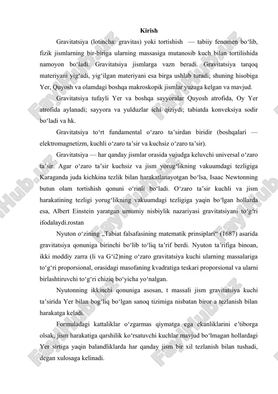 rini eʼtiborga olsak, jism harakatiga qarshilik koʻrsatuvchi kuchlar mavjud boʻlmagan hollardagi yer sirtiga yaqin balandliklarda har qanday jism bir xil tezlanish bilan tushadi, degan xulosaga kelinadi. 1. yerning tortishish maydoni yerning tortishish maydoni - bu yerning tortishish (tortishish) va uning kunlik aylanishi natijasida yuzaga keladigan markazdan qochma kuchi tufayli yuzaga keladigan tortishish maydoni. yerning tortishish maydoni ham oy, quyosh va boshqa samoviy jismlarning tortishish kuchiga va yer atmosferasining massalariga bir oz bog'liq. quyosh sistemasining barcha sayyoralari sferikga yaqin shaklga ega. shuning uchun to'pning tortishish maydonini sayyoraning tortishish maydoniga birinchi yaqinlashish deb hisoblash mumkin. ikkinchi taxmin sifatida biz ba'zi sayyoralarni, shu jumladan yerni to'pga qaraganda inqilob ellipsoidi bilan yaxshiroq tasvirlash mumkinligini hisobga olishimiz mumkin. uchinchi taxminga ko'ra, sayyora ichidagi massalarni taqsimlashda ba'zi xususiyatlarni hisobga olishimiz mumkin. nasa tomonidan o'lchangan yerning tortishish kuchidan chetga chiqishni ko'rsatadigan missiya nazariy tortishish deb ataladigan idealizatsiya qilingan, silliq yerning yer ellipsoidi. qizil rang tortishish kuchi silliqroq, …