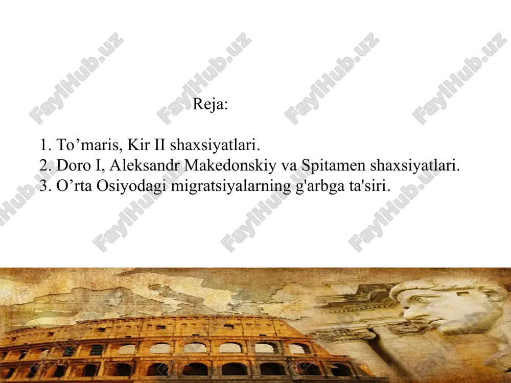 gan edi va u hushyor bo'lib, uning ahvolini tushungach, kirdan uni ozod qilishni so'radi va kir uning iltimosiga rozi bo'lgach, o'zini o'ldirdi. ktesias tomonidan qayd etilgan kirning o'limining boshqa versiyasiga ko'ra, kir massagetlar yoki massagetlar qabilasi bilan bir xil bo'lgan derbikelarga qarshi jangda vafot etgan hozirgi qozog‘iston davlati tomiri o‘zining milliy qahramoni sifatida qabul qilib, uning sharafiga tangalar chiqargan buyuk kir ii (kurush) — ahamoniylar sulolasidan boʻlgan fors podshosi, miloddan avvalgi 559-530 yillar kirning tarjimai holi asosan gerodotning "tarix" asaridan, qadimgi yunon tarixchisi ktesiyning asarlaridan ma’lum. kir afsonaviy ahamoniylar tomonidan asos solingan, forslarning pasargadiya qabilasining yetakchi urugʻi boʻlgan ahamoniylar sulolasidan boʻlgan kambiz i ning oʻgʻli edi. kirning aniq tug'ilgan yili noma'lum; u miloddan avvalgi 600-590 yillarda tug'ilgan, deb taxmin qilinadi, ehtimol miloddan avvalgi 593 yilda. fors an'analariga tayangan gerodot va ksenofontga ko'ra, kirning onasi qudratli midiya shohi astiag mandanning qizi bo'lib, u midiyani, keyin esa butun osiyoni egallab, dunyoning hukmdori …