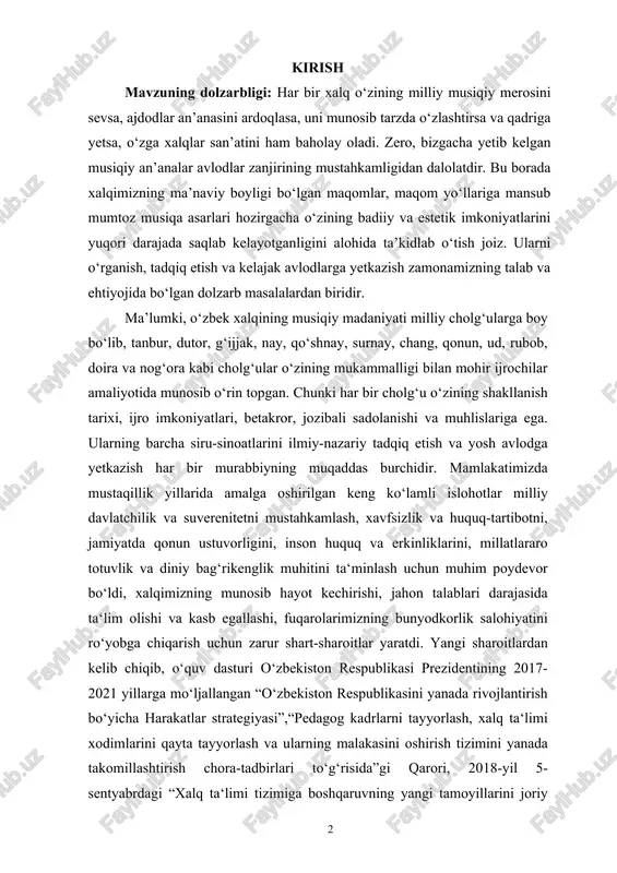arida amalga oshirilgan keng ko‘lamli islohotlar milliy davlatchilik va suverenitetni mustahkamlash, xavfsizlik va huquq-tartibotni, jamiyatda qonun ustuvorligini, inson huquq va erkinliklarini, millatlararo totuvlik va diniy bag‘rikenglik muhitini ta‘minlash uchun muhim poydevor bo‘ldi, xalqimizning munosib hayot kechirishi, jahon talablari darajasida ta‘lim olishi va kasb egallashi, fuqarolarimizning bunyodkorlik salohiyatini ro‘yobga chiqarish uchun zarur shart-sharoitlar yaratdi. yangi sharoitlardan kelib chiqib, o‘quv dasturi o‘zbekiston respublikasi prezidentining 2017-2021 yillarga mo‘ljallangan “o‘zbekiston respublikasini yanada rivojlantirish bo‘yicha harakatlar strategiyasi”,“pedagog kadrlarni tayyorlash, xalq ta‘limi xodimlarini qayta tayyorlash va ularning malakasini oshirish tizimini yanada takomillashtirish chora-tadbirlari to‘g‘risida”gi qarori, 2018-yil 5-sentyabrdagi “xalq ta‘limi tizimiga boshqaruvning yangi tamoyillarini joriy etish chora-tadbirlari to‘g‘risida” pq-3931-son qarori, 2019 yil 29 apreldagi “o‘zbekiston respublikasi xalq ta‘limi tizimini 2030-yilgacha rivojlantirish konsepsiyasini tasdiqlash to‘g‘risida”gi pf-5712-sonli farmoni, o‘zbekiston respublikasi vazirlar mahkamasining 2017-yil 6-apreldagi “umumiy o‘rta va o‘rta maxsus, kasb-hunar ta‘limining davlat ta‘lim standartlarini tasdiqlash to‘g‘risida”gi 187-sonli qarori, shuningdek 2019-yilning 19-mart kuni prezidentimiz boshchiligida o‘tkazilgan yoshlarimizga bo‘lgan e‘tiborni yanada …