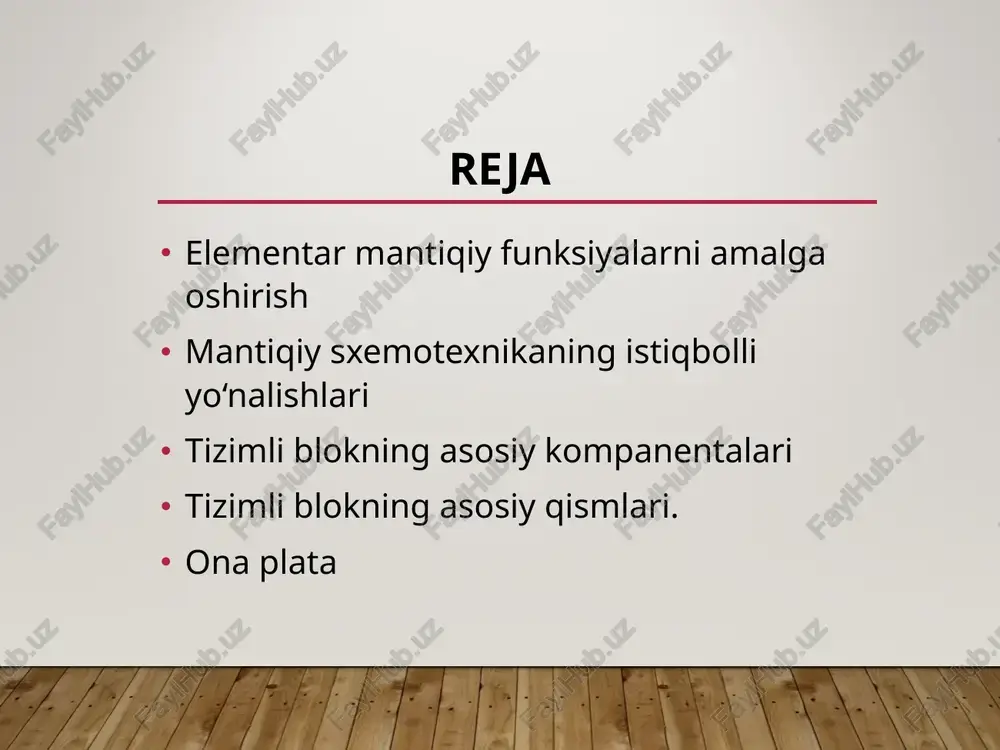 hiplar, slot, kuler, ulash portlari va boshqa qurilmalar oʻrnatiladigan koʻp qatlamli muxr plata. aynan ona plata bir-biridan farq qiluvchi qurilmalarni birlashtiradi va boshqaradi. plata miniatx atx microatx intel amd kengaytirish razyomlari kompyuter imkoniyatlarini kengaytirib, uning yordamida kompyuterlarga qo’shimcha qurilmalar ulanadi. odatda kengaytirish raz’yomlarida qurilmani boshqaradigan alohida maxsus platalar qo’yiladi. bunday platalar nazoratchilar deb nomlanadi. masalan, monitor ishini boshqaradigan plata videonazoratchilar deb nomlanadi. tizimli platada joylashishi tizimli platada joylashgan yana bir eng muhim element -tezkor xotira mikrosxemalaridir. tezkor xotira yoki tezkor xotira qurilmasi (txq) o’zida ayni vaqtda kompyuter ishlayotgan dasturlar uchun ma’lumotlar shu bilan birga ishning natijasi saqlanadigan mikrosxemalardan tashkil topgan. qattiq disk qattiq disk - vinchester va disketlar bilan diskyurituvchi kabi qurilmalar yaratilgan. qattiq disk va disketlar bilan diskyurituvchi yana kompyuterning tashqi xotira qurilmalari deb yuritiladi. bu qurilmalar axborotni uzoq vaqt saqlash uchun mo’ljallangan va eng muhim, axborotlarni bu qurilmalarga yozish, o’qish, ularni o’zgartirish, kerak bo’lsa, ularni yo’q qilish ham …