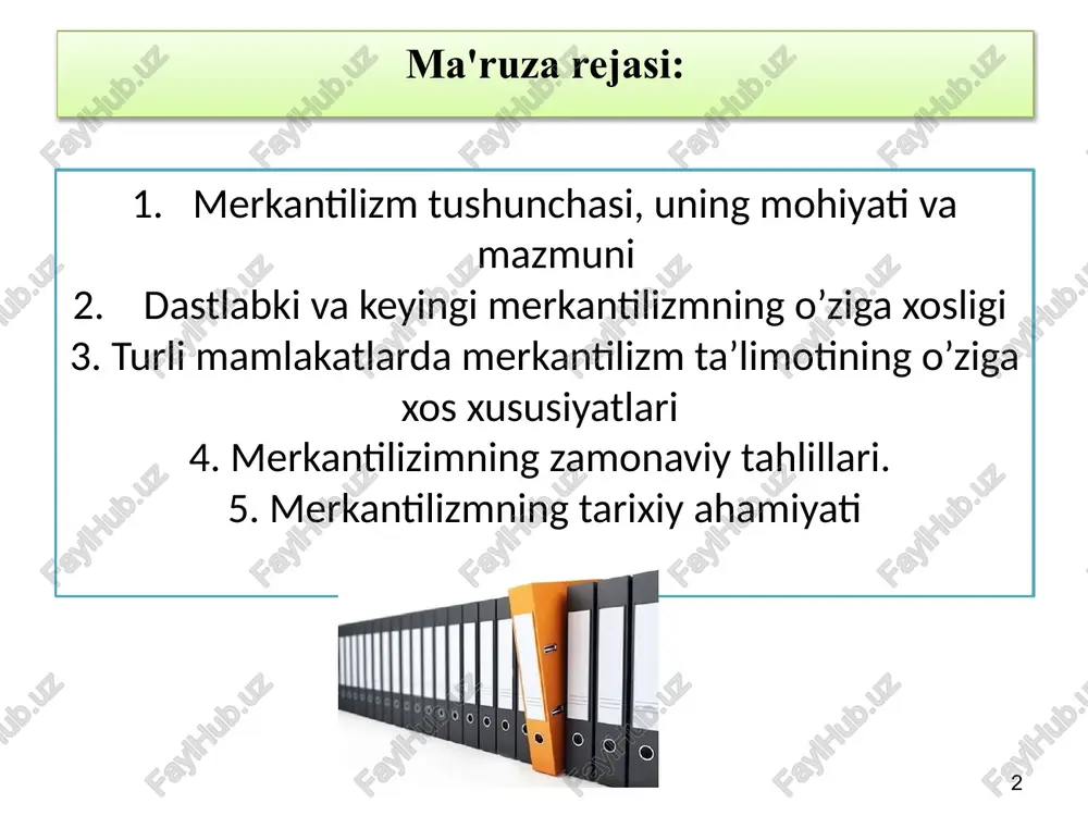 zaruriy sharti sifatidagi aktiv savdo balansi doktrinasi, shak-shubhasiz, merkantilizmning asosi hisoblanadi. 1.merkantilizm iqtisodiy ta’limoti 5 merkantilizm davri har bir shaxs o‘z - o‘zi uchun iqtisodchi degan aqida bilan xarakterlandi. 1500 - 1750 - yillardagi yozuvchilarning qarashlari, fikrlari xilma - xil bo‘lganligi sababli umumlashgan natijaviy adabiyot yaratish qiyin kechdi. bundan tashqari, bir yozuvchi birgina mavzuga e’tibor qaratgan bo’lib, hech bir yozuvchi bu tushunchalrni jamlab va syntezlab keyingi iqtisodiy g’oyalarga turtki bo‘la oladigan fikrlarni yarata olmadi. 1.merkantilizm iqtisodiy ta’limoti 6 iqtisodiy adabiyotlar o‘rta asr cherkov ruhoniylari tomonidan yozilgan bo’lsa, merkantilizm iqtisodiy nazariyasi savdogar tadbirkorlar tomonidan yozilgan. bu adabiyotlar iqtisodiy siyosatdagi masalalarga qaratilgan bo’lib odatda savdogar tadbirkorlarni qiziqtirgan muammolarga bog’liq bo’lgan. shu sababdan ularning xulosalarinig haqqoniyligiga va alohida munozalarning tahliliy ahamiyatiga shubha bilan qaraldi. faqatgina qayrim yozuvchilargina ob’yektiv tahlil muammolaridan yetarlicha holi ravishda ish olib bora olishgan. shunday bo’lsada, merkantilistik davr davomida iqtisodiy adabiyot sifat va miqdor jihatidan 72 merkantilizm iqtisodiy ta’limoti yuksalishga …