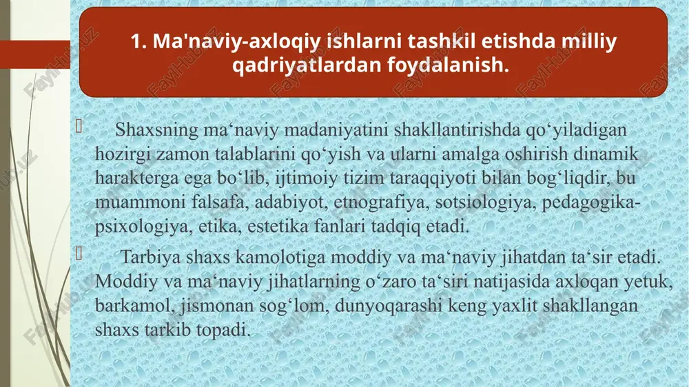 azarimizda insoniyat paydo bo‘lgandan boshlab vujudga kelib shakllanib, taraqqiy etib kelayotgan xalq milliy an‘analari, milliy qadriyatlar negizini tashkil etib talabalarning ma‘naviy madaniyatini shakllantirishda, zaruriy omil bo‘lib xizmat qilib kelmoqda. biz quyida milliy qadriyatlar, ularning ta‘lim-tarbiya, ma‘naviy madaniyatni shakllantirish jarayonidagi tutgan o‘rni haqida fikr yuritamiz. ma‘lumki, milliy an‘analar, urf-odatlar va marosimlar xalq pedagogikasining muhim manbalaridan hisoblanadi. chunki ularda ko‘pgina pedagogik ma‘lumotlar, tarbiya sohasidagi tajribalar ham o‘z ifodasini topgan. shunga ko‘ra, ularning tarbiyaviy ahamiyatini o‘rganish, ularda talabalarning ma‘naviyatini shakllantirish jarayonida foydalanish juda muhim. tarbiya jarayonida xalq an‘analaridan foydalanishning o‘ziga xos tomonlari haqida z.mirtursunova, s.temirova, n.alimova, s.nurmatov, u.toshtemirov, o.musurmonova kabi pedagog-psixolog olimlar atroflicha ilmiy izlanishlar olib borganlar. a.n.munavvarov o‘zining «oila pedagogikasi» nomli kitobida «an‘ana» asli arabcha so‘z bo‘lib, uzoq zamonlardan beri avloddan-avlodga, otalardan bolalarga o‘tib davom etib kelayotgan urf-odatlar, axloq mezonlari, qarashlari va shu kabilardir. an‘ana ijtimoiy madaniy merosdir, - deb yozadi. haqiqatdan ham, an‘ana har bir millatning o‘ziga xoslgini ifodalab, uning ijtimoiy …