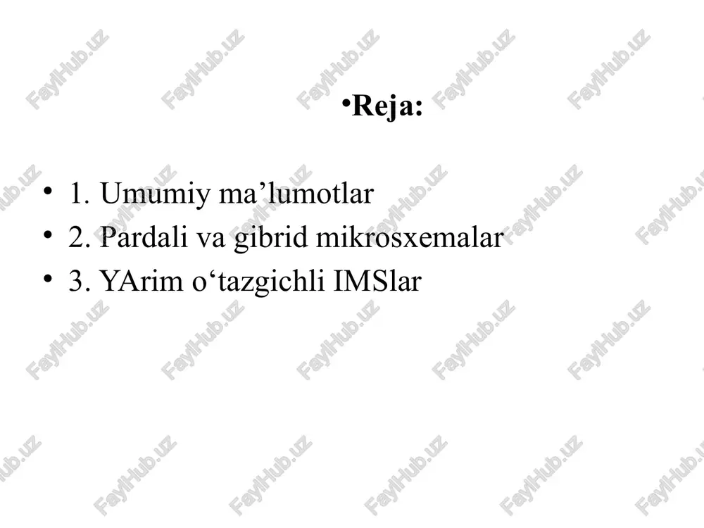 smlarning tarkibiy qismlari orasidagi birikmasini yo'q qilishi mumkin. gibrid integral mikrosxemasi yarim o‘tazgichli imslar tranzistorning ishlatilish turiga ko‘ra yarim o‘tkazgichli imslarni bipolyar va mdya ims larga ajratish qabul qilingan. hozirgi kunda bir vaqtning o‘zida ham bipolyar, ham maydoniy tranzistorlar qo‘llanilgan imslar yaratish tendensiyasi belgilanmoqda. bipolyar tranzistor - uch elektrodli yarimo'tkazgichli qurilma, tranzistorlar turlaridan biri. yarimo'tkazgich strukturasida ikkita p-n birikmasi hosil bo'ladi, ular orqali zaryad o'tkazish ikki qutbli tashuvchilar - elektronlar va teshiklar tomonidan amalga oshiriladi. shuning uchun qurilma maydon (unipolyar) tranzistoridan farqli o'laroq, "bipolyar" (ingliz tilidan. bipolyar) deb nomlangan tranzistordir. mdya tranzistorlari elementlari yuqori tezkorlikni ta'minlaydilar, ammo iste'mol quvvati va o'lchamlari katta bo'lganligi sababli, faqat kichik va o'rta integratsiya darajasiga ega bo'lgan imslar yaratishdagina qo'llaniladi shu sababli, analog signallarni qayta ishlaydigan mikrosxemalar – analog integral mikrosxemalar (ais), raqamli signallarni qayta ishlaydiganlari esa – raqamli integral sxemalar (ris) deb ataladi. .........qurilmalar deb, chiqish signallari kirish o‘zgaruvchilari kombinatsiyasi bilan belgilanadigan, xotirasiz mantiqiy …