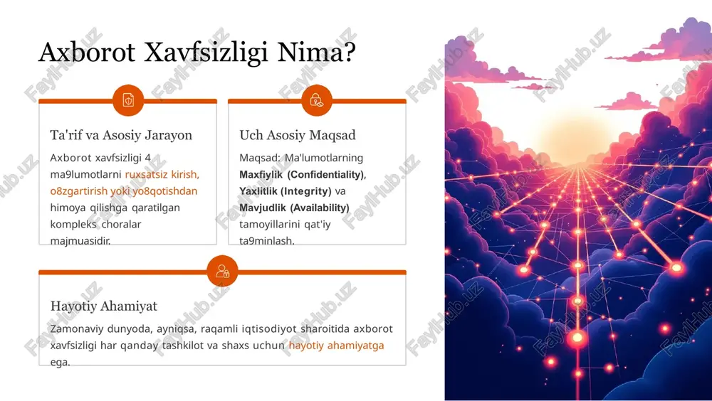 pyuter va tarmoqlarni zararli dasturlardan himoya qilish uchun mo»ljallangan muhim vositadir. skanerlash (scanning) fayl tizimini va xotirani viruslar bazasidagi imzolar orqali yoki xulq- atvor tahlili yordamida tekshirish. real vaqtda himoya dasturlar ishga tushirilganda, fayllar yuklab olinganda yoki pochtalar kelganda ularni darhol tekshirish va bloklash. karantin va yo'q qilish aniqlangan zararli fayllarni karantin hududiga o'tkazish (izolyatsiya qilish) yoki foydalanuvchi roziligi bilan ularni tizimdan butunlay olib tashlash. masalan, eset nod32 kabi zamonaviy antiviruslar sun9iy intellekt asosida ishlaydi, bu ularga ilgari ma'lum bo'lmagan yangi tahdidlarni ham aniqlash imkonini beradi. tanlov: mashhur antivirus dasturlari bozorda turli ehtiyojlar uchun mo8ljallangan kuchli himoya yechimlari mavjud: norton 360 deluxe keng qamrovli xavfsizlik to»plami: yuqori darajadagi antivirus, bulut saqlash, shifrlangan vpn xizmati va ota-ona nazorati funksiyalari. avast free antivirus bepul yechimlar orasida eng mashhurlaridan biri. oddiy interfeys, yuqori samaradorlik va tarmoq xavfsizligi moduliga ega. bitdefender antivirus plus mustaqil laboratoriya testlarida doimiy ravishda mukammal natijalarni ko'rsatadi. phishing va firibgarlikka …