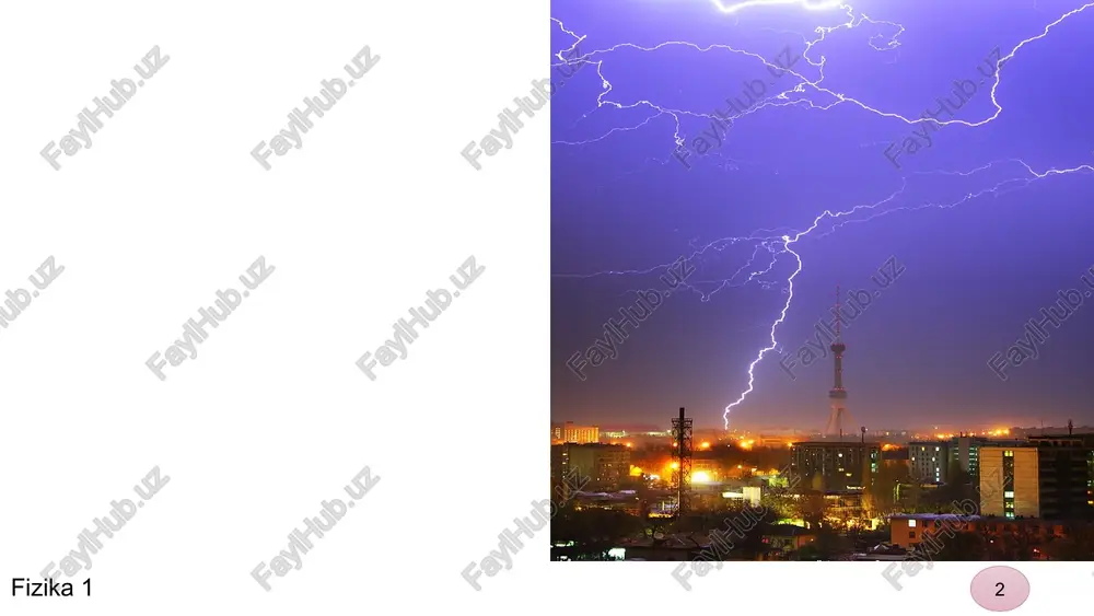 an ish potensial energiyaning minus ishorali o‘zgarishiga tengdir agarda, nuqtaviy zaryadlar tizimi orqali maydon xosil qilingan holda, shu maydonda turgan q0 sinovchi zaryadning potensial energiyasi alohida zaryadlarning u bilan xosil qilgan potensial energiyalarining yig‘indisiga teng bo‘ladi. taqqoslaymiz sinovchi zaryadning potensial energiyasi ega bo‘lamiz fizika 1 7 7 elektrostatik maydon potensiali elektrostatik maydonning istalgan nuqtasidagi  potensiali shu nuqtaga joylashtirilgan birlik musbat zaryadning potensial energiyasi bilan aniqlanadigan fizik kattalikdir. q nuqtaviy zaryad xosil qilgan maydon potensialini aniqlaymiz o‘rniga qo‘ysak ega bo‘lamiz potensial skalyar kattalikdir. xbt tizimida potensial birligi bir voltga teng. fizika 1 8 8 almashtirsak agarda, nuqta cheksizlikda bo‘lsa, uning potensiali nolga tengdir. u holda ikkinchi nuqtaning potensiali maydonning berilgan nuqtadagi potensiali birlik musbat zaryadni shu nuqtadan cheksizlikka ko‘chirishda elektr maydonning bajargan ishiga son jihatdan tengdir. o‘rniga qo‘yamiz ega bo‘lamiz fizika 1 9 9 qo‘zg‘almas zaryadlar tizimining energiyasi bir – biridan r masofada turgan q1 va q2 zaryadlar tizimlarining har …