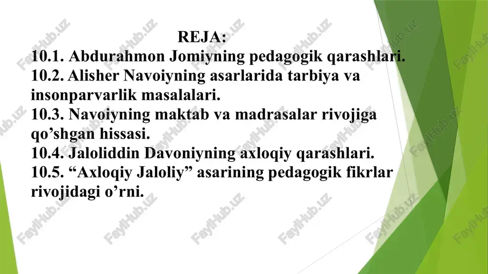 ni bir zahar bil. faraz qildik bilarsan, ul ilmi kimyoni, zar qilmasang misingni, qolmas ishing nishoni. alloma ilmning ahamiyati haqida gapirar ekan, bu bilimni egallashda kitobning bilim olishidagi o'rniga. uning hislatlariga alohida to‘xtaladi, kitobni "teri yopingan olim”ga o‘xshatadi. u bilimni yoshlikdan egallash lozimligini ta'kidlaydi va johillikni qattiq qoralab, dono bilan nodonni bir-biriga qarama-qarshi qo‘yadi. abdurahmon jomiy “bahoriston" asarida bilimlarni yoshlikdan egallash zarurligini, bilimlarni o‘rganishda kitobning o'rni alohida ekanligini, o'rganilgan ilmlar jamiyat va shaxs manfaatlariga xizmat qilishi zarurligini ta'kidlaydi. abdurahmon jomiy ilm va hunarni e'zozlagan rahbarning o'z xalqi hurmat e’tiboriga sazovor bo‘lishi hamda rahbar qachonki, elning ehtiromiga muyassar bo‘lar ekan, ana shundagina mamlakat gullab yashnashi mumkinligini ta'kidlaydi. abdurahmon jomiy asarda bilimning inson hayotidagi ahamiyati hamda ijtimoiy jamiyat taraqqiyotini belgilashdagi o'rni va rolini ochib berish bilan birga har bir kishi tomonidan ma'lum hunar sirlarini o'zlashtirish foydadan holi bo‘lmasligini uqtiradi. ayni o'rinda insonning qadr-qimmati uning molu mulki bilan emas, aksincha, u tomonidan egallangan …
