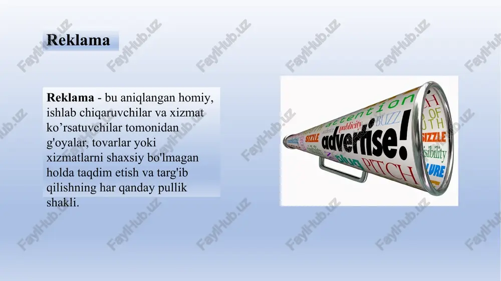 atli zarar keltirmaydi. biroq, uzoq muddatda reklama xarajatlarini kamaytirish brendning imiji va bozor ulushiga uzoq muddatli zarar etkazishi mumkin. darhaqiqat, raqobatchilar o'zlarining reklama xarajatlarini kamaytirayotgan paytda o'zlarining reklama xarajatlarini saqlab qoladigan yoki hatto ko'paytiradigan kompaniyalar raqobatdosh ustunlikka ega bo'lishlari mumkin. misol uchun, buyuk turg'unlik davrida, raqobatchilar qisqartirayotgan bir paytda, avtomobil ishlab chiqaruvchi audi haqiqatda marketing va reklama xarajatlarini oshirdi. audi "qolganlar orqaga tortayotganda oyoqlarini pedalda ushlab turdi", dedi audi reklama direktori. natijada, audi, bmw, mercedes va lexus kompaniyalarini ortda qoldirdi. reklama byudjetini belgilash. reklama strategiyasi - bu kompaniya o'zining reklama maqsadlariga erishish strategiyasi va u quyidagilardan iborat: reklama xabarlarini yaratish; reklama vositalarini tanlash. reklama strategiyasini ishlab chiqish byudjet qanchalik katta bo'lmasin, reklama iste'molchilarni jalb qilsa va yaxshi muloqot qilsagina muvaffaqiyat qozonadi. yaxshi reklama xabarlari va mazmuni bugungi qimmat va tartibsiz reklama muhitida ayniqsa muhimdir. bugungi kunda o'rtacha aqsh uy xo'jaligida 190 ga yaqin telekanal bor va iste'molchilarda 7200 dan ortiq …