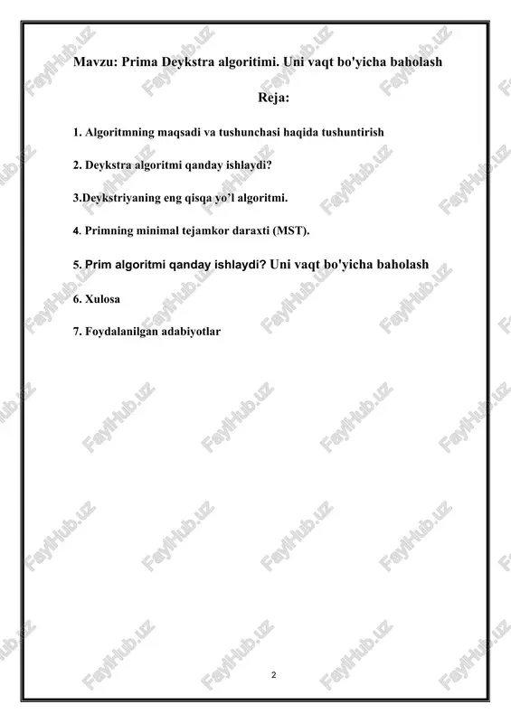 ma'lumotlar yaratilishi kerak va ular o'zaro bog'liq bo'lishi kerak.algoritmlar maqsadga erishishning eng yaxshi usuli bo'lib, ulardan foydalanuvchi tomonidan aniqlanadigan narsalar o'zgartirilib turishi mumkin. algoritmning tushunchasi barcha amaliyotlarimizni yo'lga qo'ydi va ko'proq avtomatlashtirilgan dasturlash jarayoniga erishishimizni ta'minladi. prima-dijkstra algoritmi, bir grafda minimum ostova ag‘lini topish uchun ishlatiladigan bir algoritm hisoblanadi. bu algoritm, grafda eng qisqa yo‘lni topish uchun dijkstra algoritmini va minimum ostova ag‘lini topish uchun prima algoritmini birgalikda qo‘llaydi. algoritm berilgan grafda minimum ostova ag‘lini topishdir. minimum ostova ag‘li, grafning barcha tugallanishlarini o‘z ichiga oladi va barcha tugallanishlar uchun yagona qo‘llanishni yaratadi. bu qo‘llanishlar yordamida, minimum ostova ag‘liga tegishli barcha tugallanishlar uchun eng kam miqdorda bo‘lgan to‘plamni topish mumkin. algoritmning tushunchasi esa, bir nukta orqali grafning boshlang‘ich tugallanishlari va ularning miqdorlarini hisoblashdan iborat. dijkstra algoritmi yordamida, boshlang‘ich nuktadan boshlab qolgan barcha nuktalarga olib boriladi va ulardan eng kam miqdorda bo‘lgan tugallanishni topish uchun ishlatiladi. bu tugallanishlar prima algoritmi yordamida qo‘shiladi …