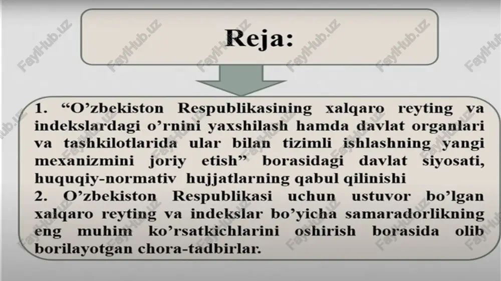 sh belgilangan so`nggi bir yil ichida milliy otmlarning asosiy shtatdagi professor-o`qituvchilar soni 10,6%ga, talabalar soni 25,4%ga, fan doktori (dsc) ilmiy darajasiga yoki professor unvoniga ega professor-o`qituvchilar 11,0%, fan nomzodi (phd) ilmiy darajasiga yoki dotsent unvoniga ega professor-o`qituvchilar 10,1%, dissertatsiya himoyalari (shu jumladan, berilgan professor yoki dotsent unvonlari) 41,1% ga oshgan. ish beruvchilar tomonidan “bitiruvchilarning bilim darajasi va amaliy ko`nikmasi”ga 84,5%, “otmning ish beruvchilar bilan hamkorlik darajasi”ga 80,2%, “bitiruvchilarning kelgusida o`sish imkoniyatlari”ga 85,3%, “otmlarning kadrlar tayyorlash sifatiga” 82,5% ijobiy javob berilgan o`zbekistonning inson taraqqiyoti indeksi qiymati 2017-yil uchun 0,710 ni tashkil etdi, bu mamlakat inson taraqqiyotining yuqori toifasiga kirib, 189 ta mamlakat va hudud ichida 105-o`rinni band etdi. 2000-2007 yillar oralig`ida o`zbekistonning inson taraqqiyoti indeksi qiymati 19,3 foizga oshgan holda 0,595dan 0,710 ga ko`tarildi korruptsiyaga munosabat indeksi (the corruption perceptions index) bo’yicha 2019 yil natijalariga ko`ra, ko`rsatkichlar birmuncha yaxshilanib, 180 mamlakat qatnashgan reytingda 153-o`rinda ekanligi qayd etilgan. ekologik samaradorlik indeksi (the …