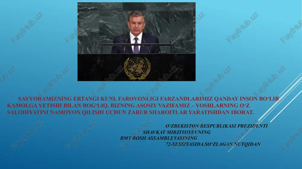 imoya qilishga qaratilgan quyidagi ustuvor vazifalar belgilandi: birinchidan, jismonan sog‘lom, ruhan va aqlan rivojlangan, mustaqil fikrlaydigan, vatanga sodiq, qat’iy hayotiy nuqtayi nazarga ega yoshlarni tarbiyalash, demokratik islohotlarni chuqurlashtirish va fuqarolik jamiyatini rivojlantirish jarayonida ularning ijtimoiy faolligini oshirish; ikkinchidan, o‘rta maxsus, kasb-hunar va oliy ta’lim muassasalari bitiruvchilarini ishga joylashtirish hamda xususiy tadbirkorlik sohasiga jalb etish; uchinchidan, yosh avlodning ijodiy va intellektual salohiyatini qo‘llab-quvvatlash va ro‘yobga chiqarish, bolalar va yoshlar o‘rtasida sog‘lom turmush tarzini shakllantirish, ularni jismoniy tarbiya va sportga keng jalb etish. tatu farg’ona filialida yaratilgan shart-sharoit va imkoniyatlardan unumli foydalanib, biz yoshlar fanlar boʻyicha bilimlarni chuqur egallashimiz, chet tili va axborot-kommunikatsiya texnologiyalarini puxta oʻzlashtirishimizga bogʻliq boʻlgan quyidagi masalalarga alohida eʼtibor berishimiz lozim: birinchidan, keyingi bosqichda oliy taʼlimdan keyingi aniq maqsad va strategik reja asosida ishlarni tashkil etish; ikkinchidan, respublika va xalqaro fan olimpiadalari, sport musobaqalarida ishtirok etish va sovrinli oʻrinlarni qoʻlga kiritish; uchinchidan, chet tili va fanlarni bilish darajasi toʻgʻrisidagi …