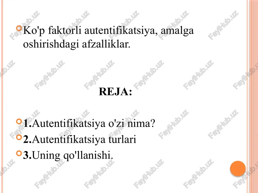 tekshirish uchun foydalanuvchi nomi foydalanuvchi identifikatori va parol kabi ma'lumotlarini tekshirish bilan bog'liq jarayonni o'z ichiga oladi. shundan so'ng tizim sizning ma'lumotingizdan foydalanayotganligingiz yoki yo'qligingizni tekshiradi. global yoki lokal tarmoqlarda bo'lsin, tizim login parollar orqali foydalanuvchi identifikatorini tasdiqlaydi. odatda autentifikatsiya qilish foydalanuvchi nomi va parol orqali amalga oshiriladi, garchi autentifikatsiya qilishning boshqa usullari bo'lsa ham. single- factor authentication (bir faktorli autentifikatsiya) bu autentifikatsiya jarayonining eng oddiy shakli bo'lib, foydalanuvchiga veb-sayt yoki tarmoqda muayyan tizimga kirish huquqini berish uchun parolni talab qiladi. shaxs identifikatorini tekshirish uchun faqat bitta ma'lumotlardan foydalanib tizimga kirishni amalga oshirishi mumkin. masalan, foydalanuvchi nomiga tegishli parolnigina talab qilish orqali faqat bitta faktorli autentifikatsiya yordamida login ma'lumotlarini tekshirishi mumkin. two- factor authentication(ikki faktorli autentifikatsiya) ushbu autentifikatsiya ikki bosqichli tekshirish jarayonini talab qiladi, bu nafaqat foydalanuvchi nomi va parolni, balki faqat foydalanuvchi biladigan ma'lumotni ham talab qiladi. foydalanuvchi nomi va parolni maxfiy ma'lumotlar bilan birgalikda ishlatish xakerlarga muhim va …